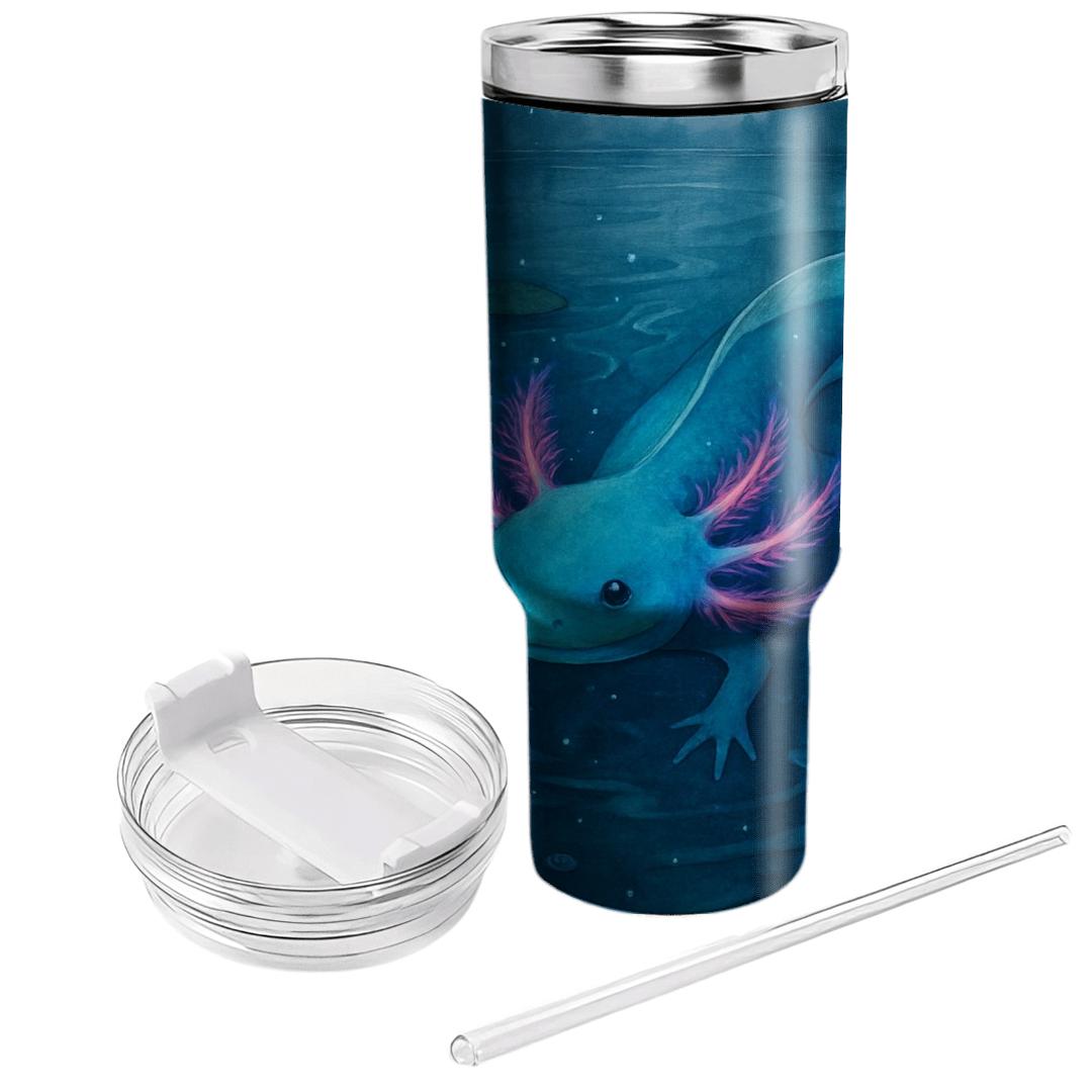 Bioluminescent Axolotl Lagoon tumblers with lids