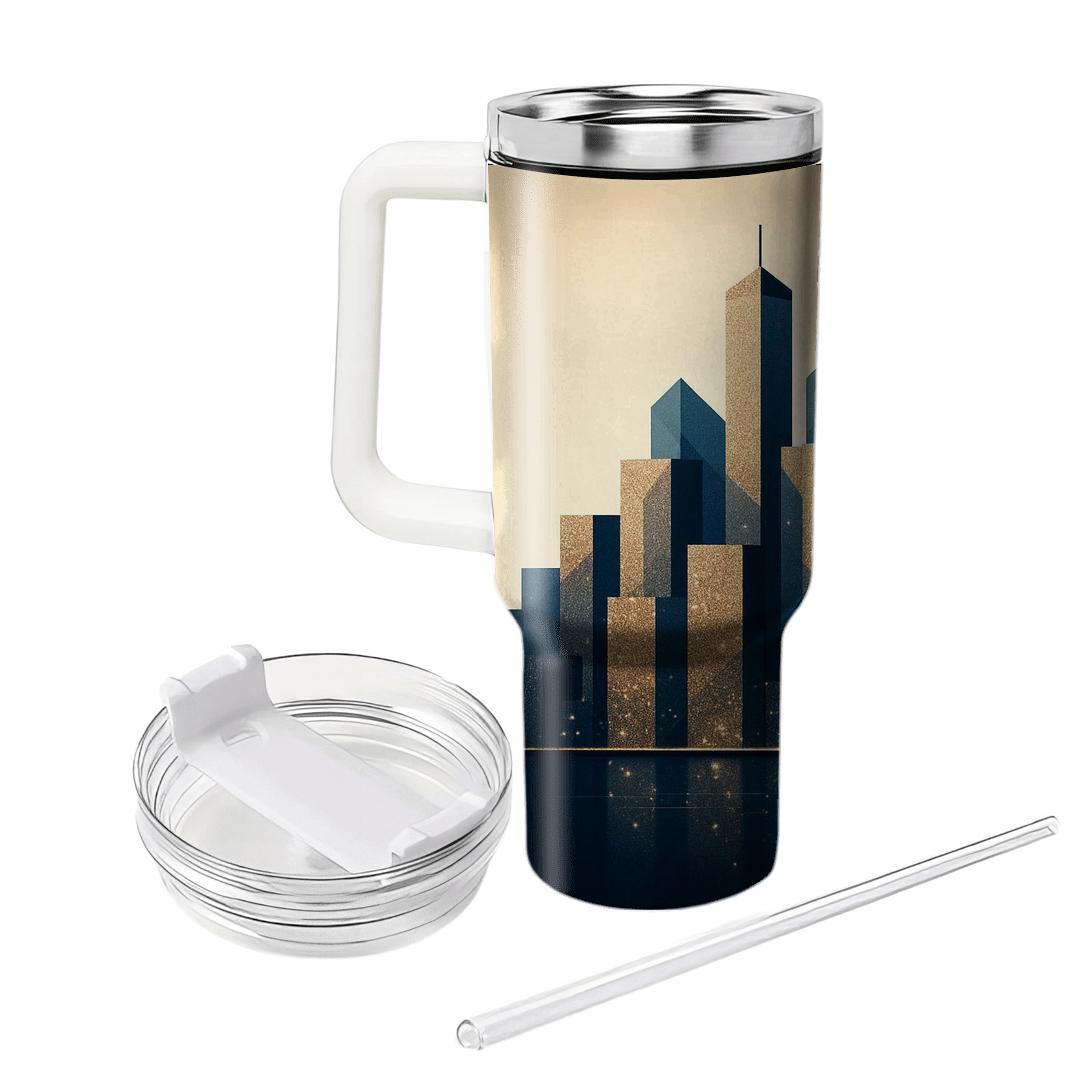 Prismatic Champagne Glitter Skyline tumbler cups