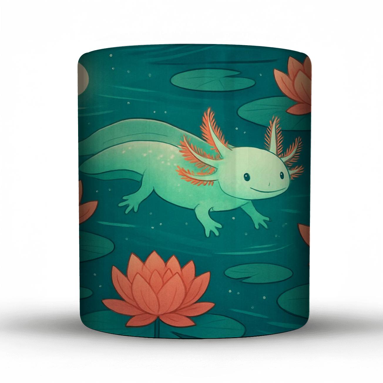 Bioluminescent Axolotl Lotus Garden insulated thermal mugs