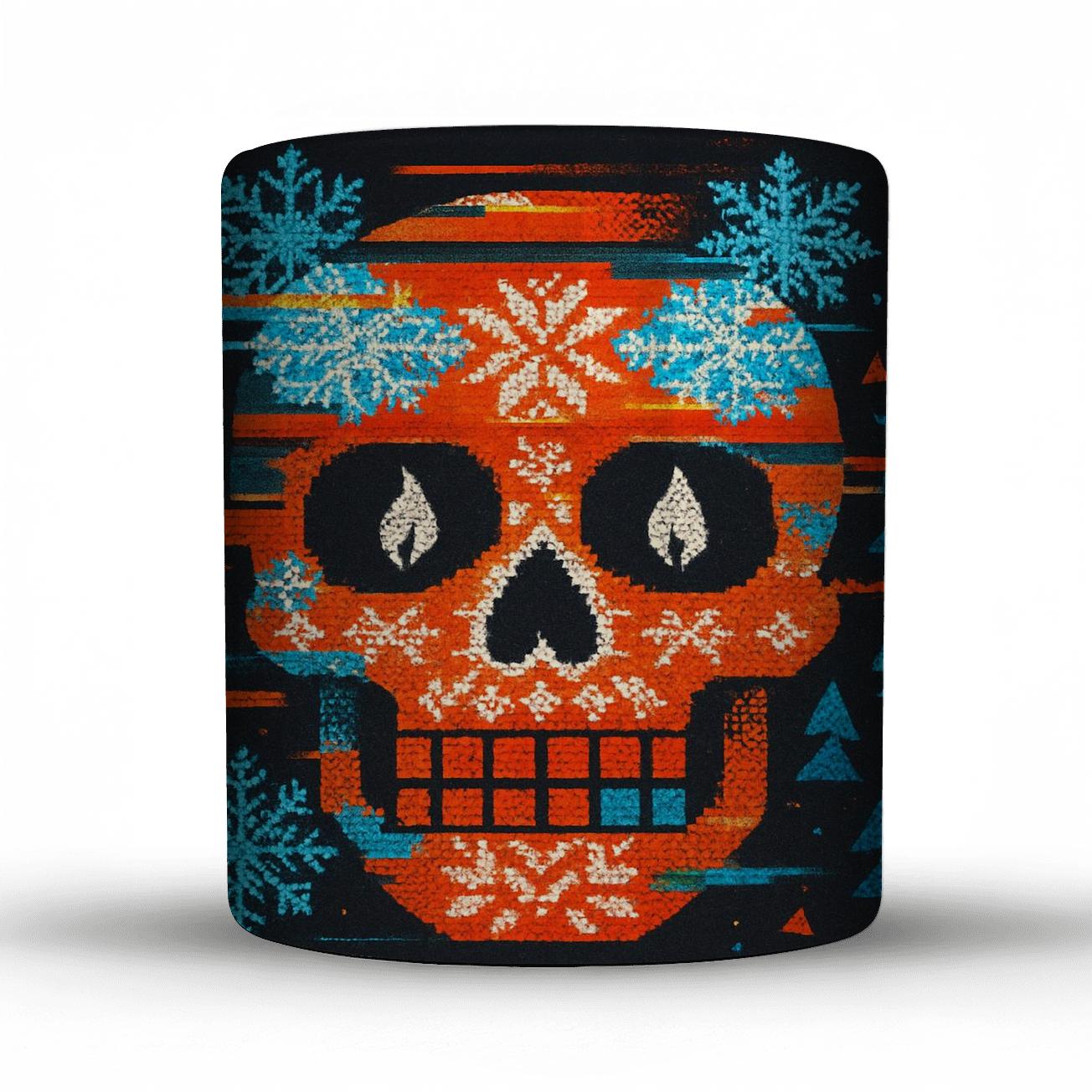 Sugar Skulls And Snowflakes Data Glitch Carnival Of Day Of The Dead And Yule travel mugs with handles
