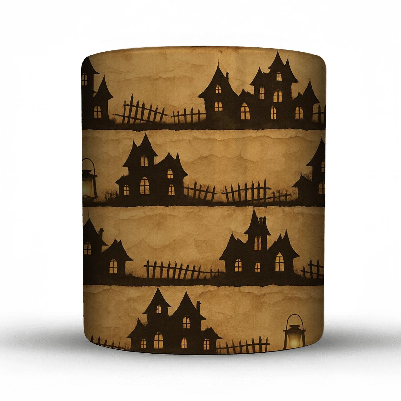 Sepia Haunted Horizon Bands With Lantern Clusters And Cobweb Grain gift mugs for occasions