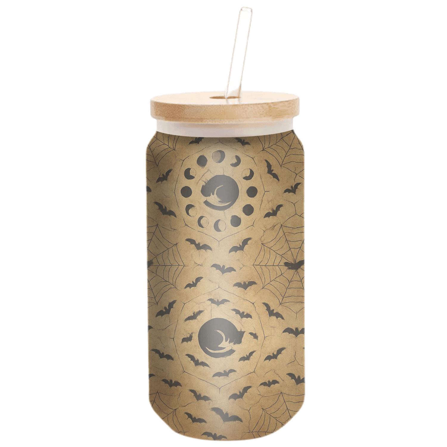 Sepia Parchment Moon Phase Mandala Lattice artisan blown glass drinkware