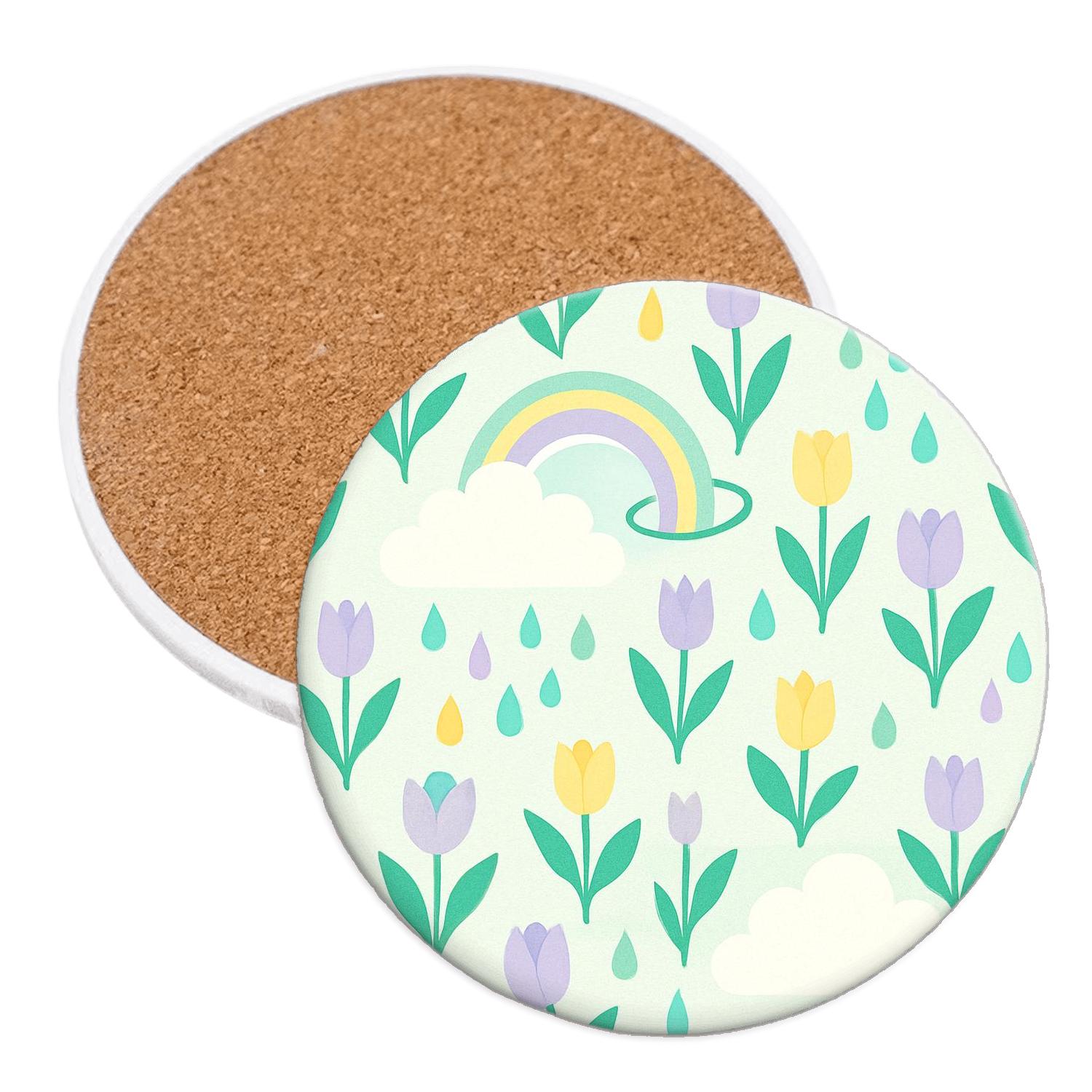 Spring Rainstorm Rainbow Orbit coasters for home decor