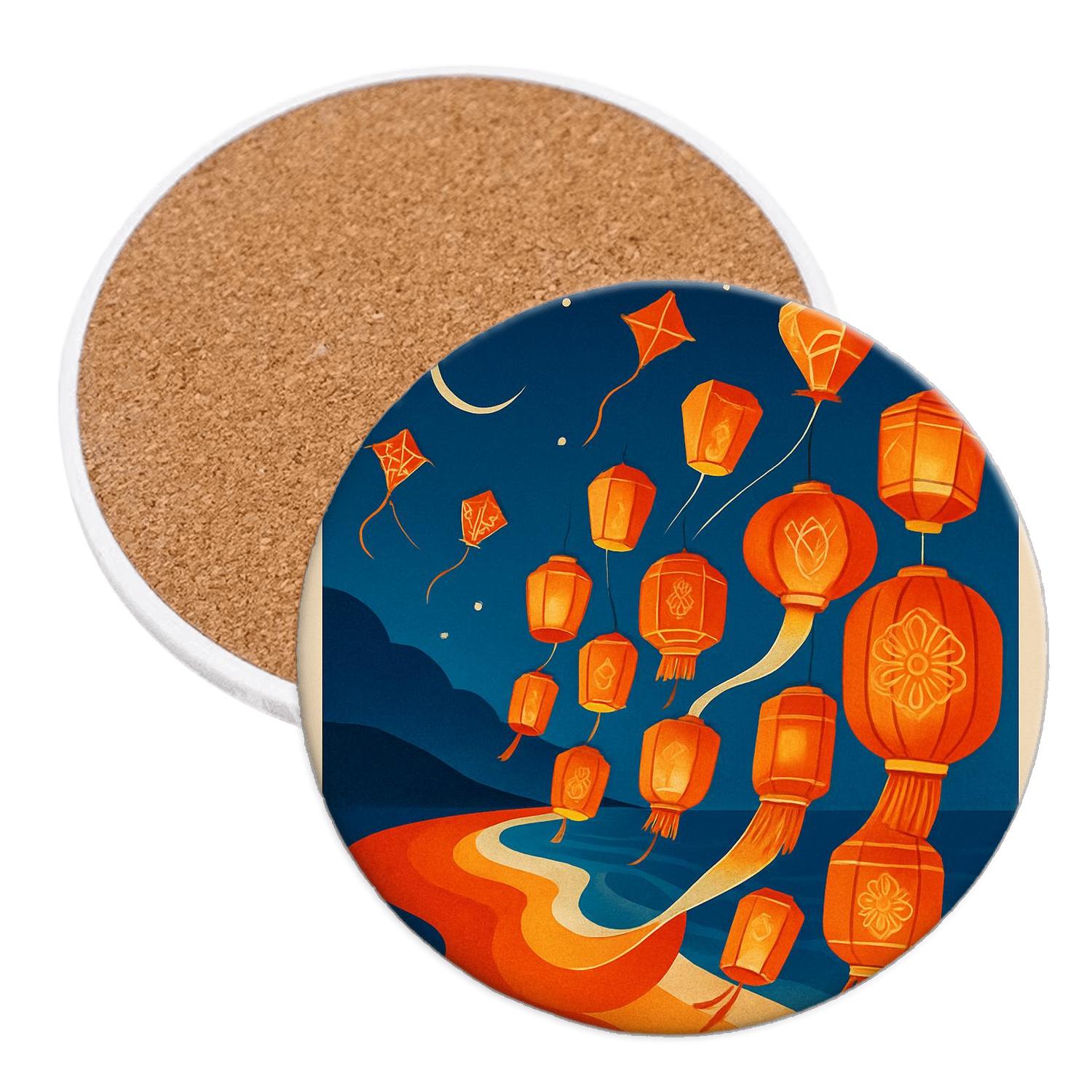 Lantern Kite Tide Festival wooden table coasters