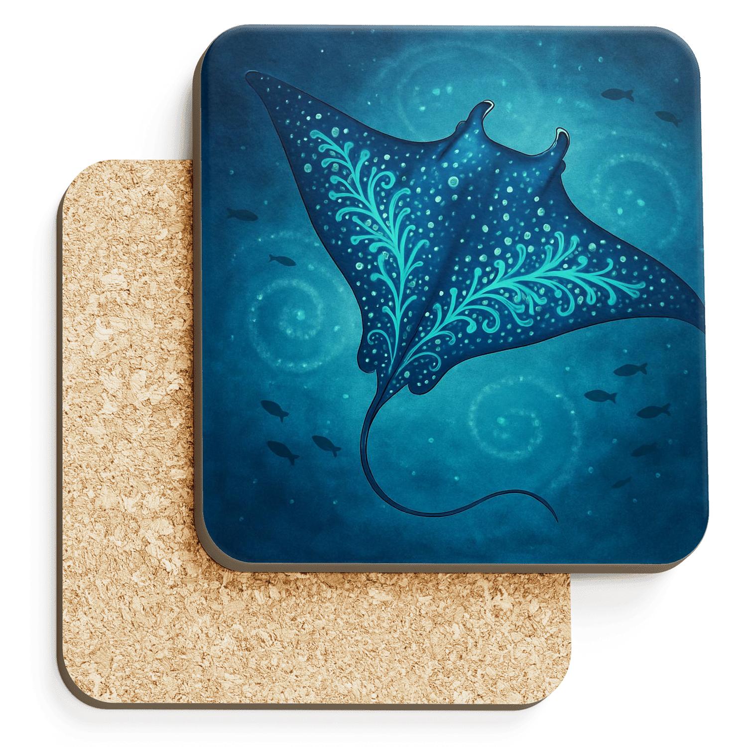 Bioluminescent Reef Manta Ballet custom engraved coasters