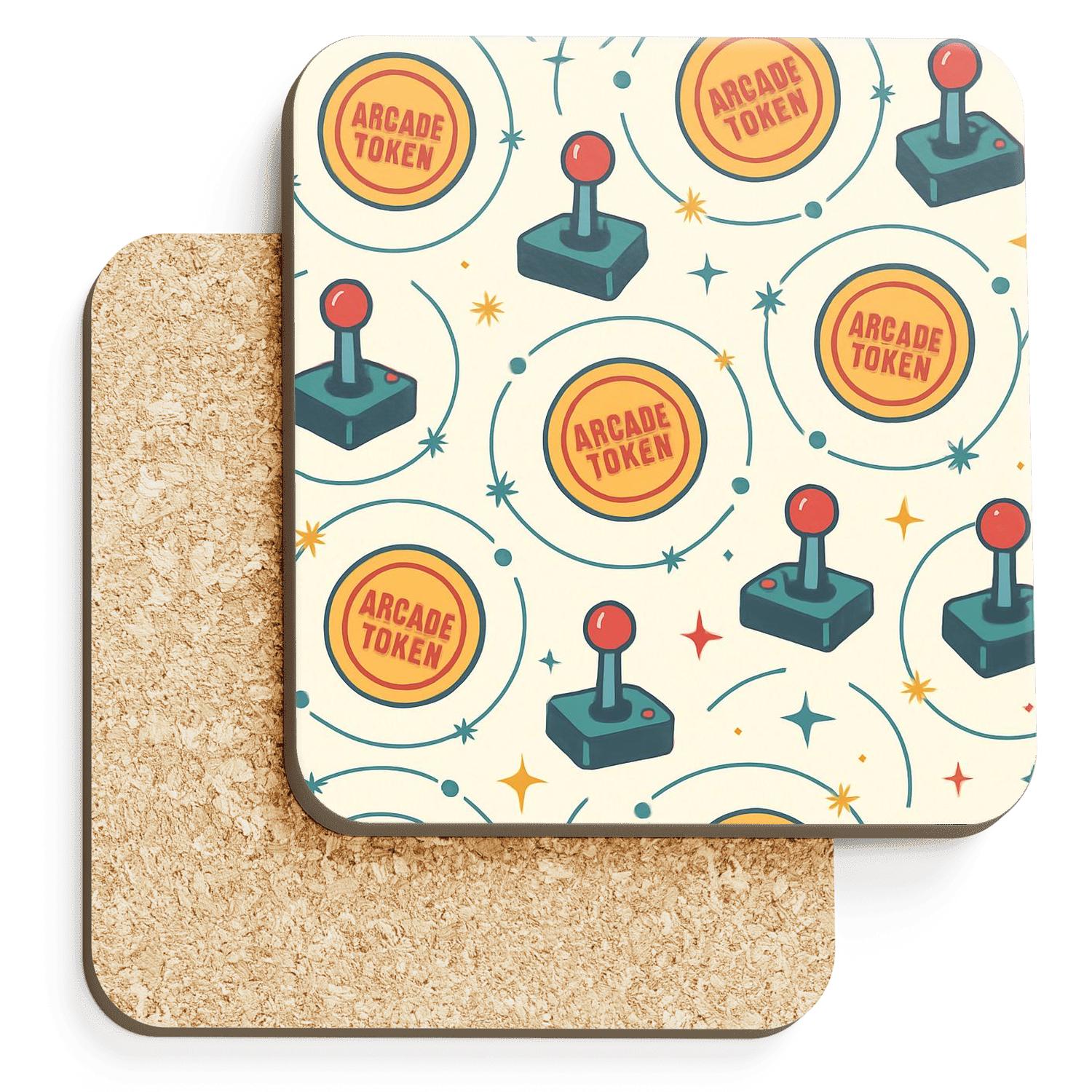 Arcade Token Orbit wooden table coasters