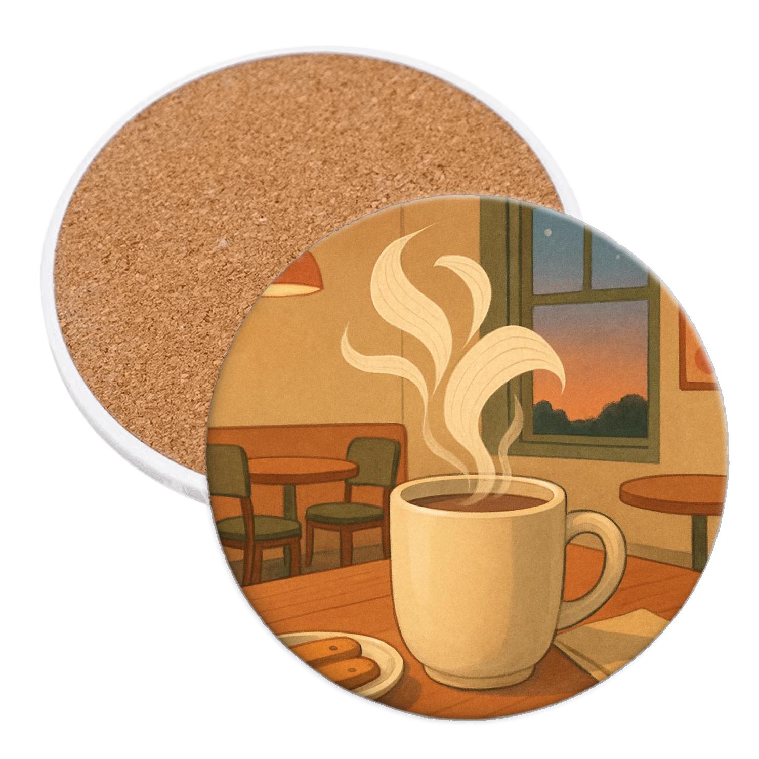 Candlelit Cafe Reading Corner absorbent drink coasters