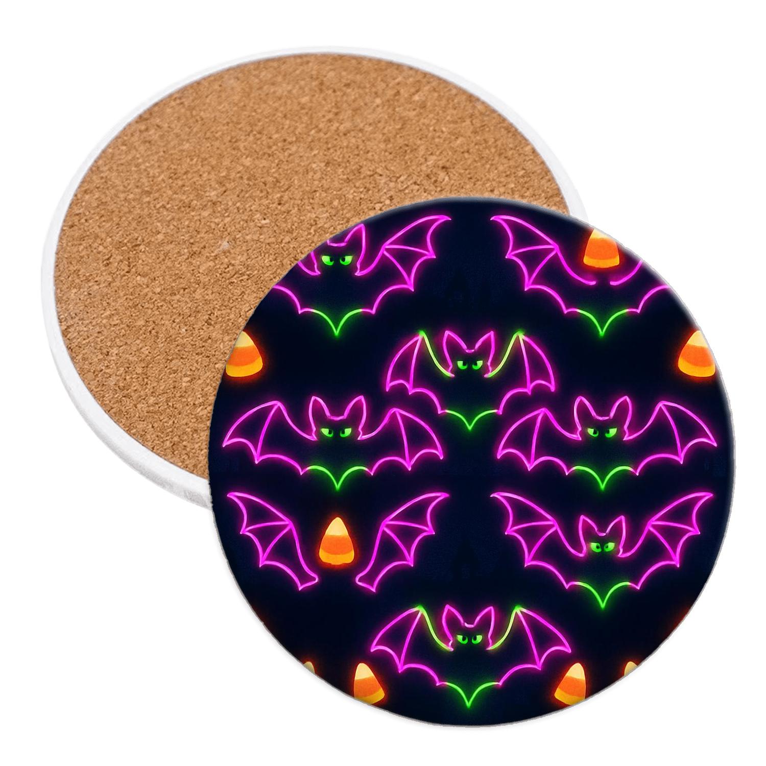 Neon Carnival Bat Mirror Grid On Deep Navy Night personalized drink coasters