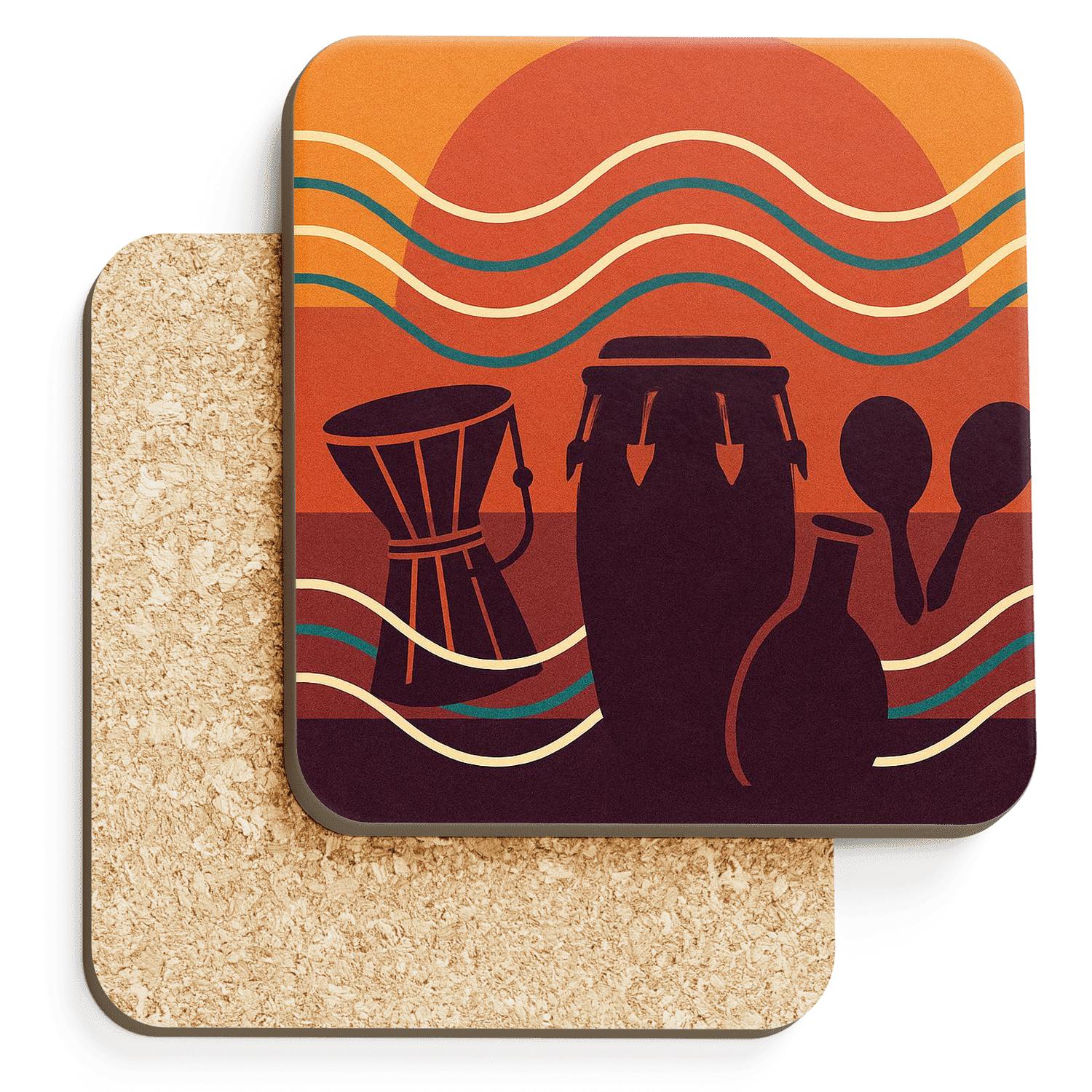 Afrobeat Sunset Polyrhythm Collage cork coaster sets