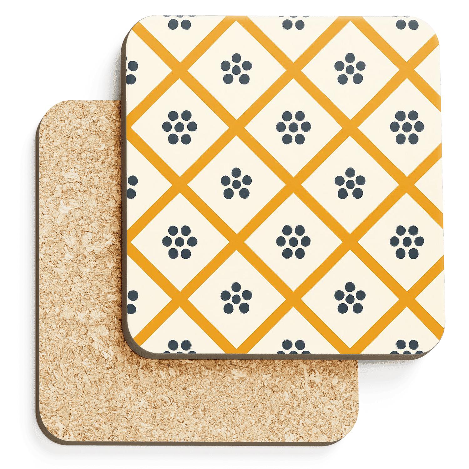 Saffron Lattice With Pepper Berry Motifs elegant tabletop coasters