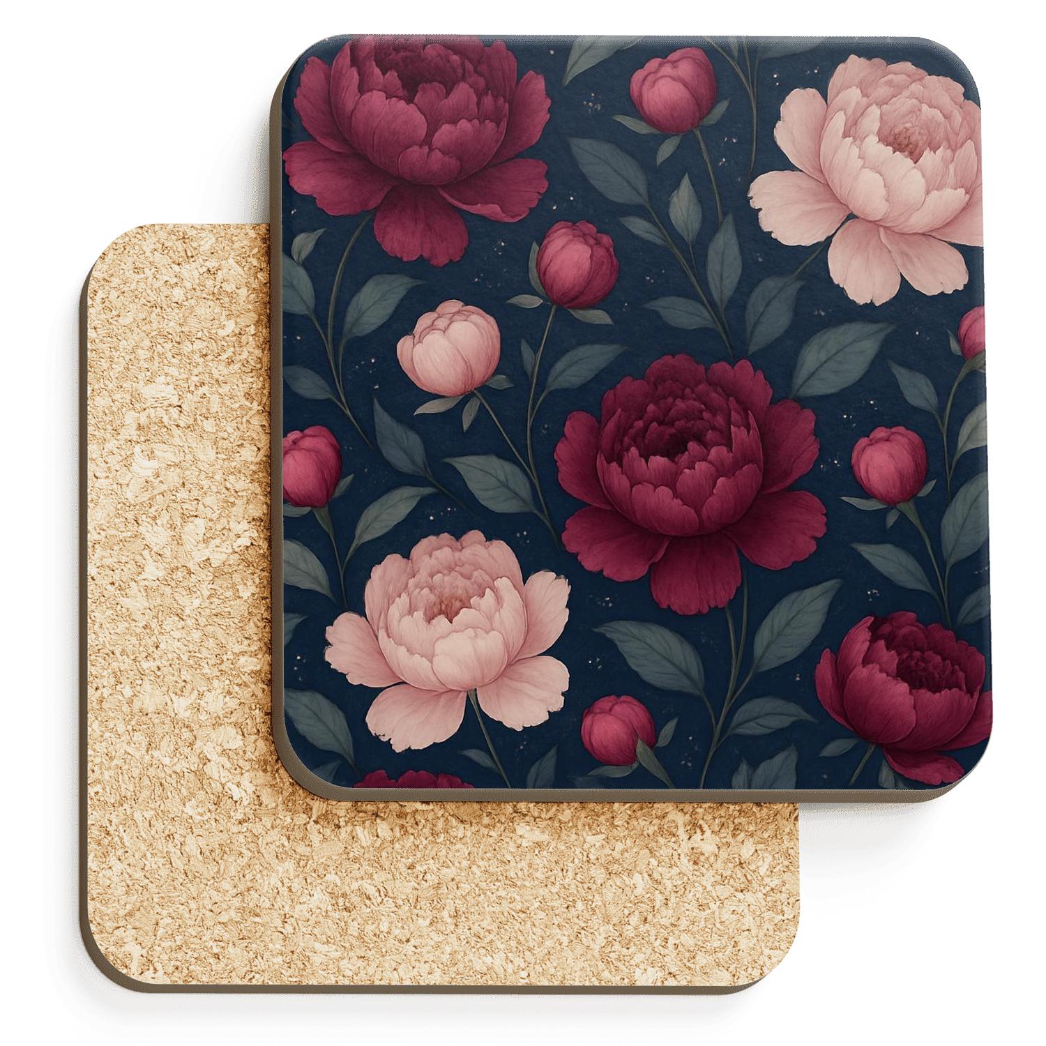 Midnight Peony Constellation wooden table coasters