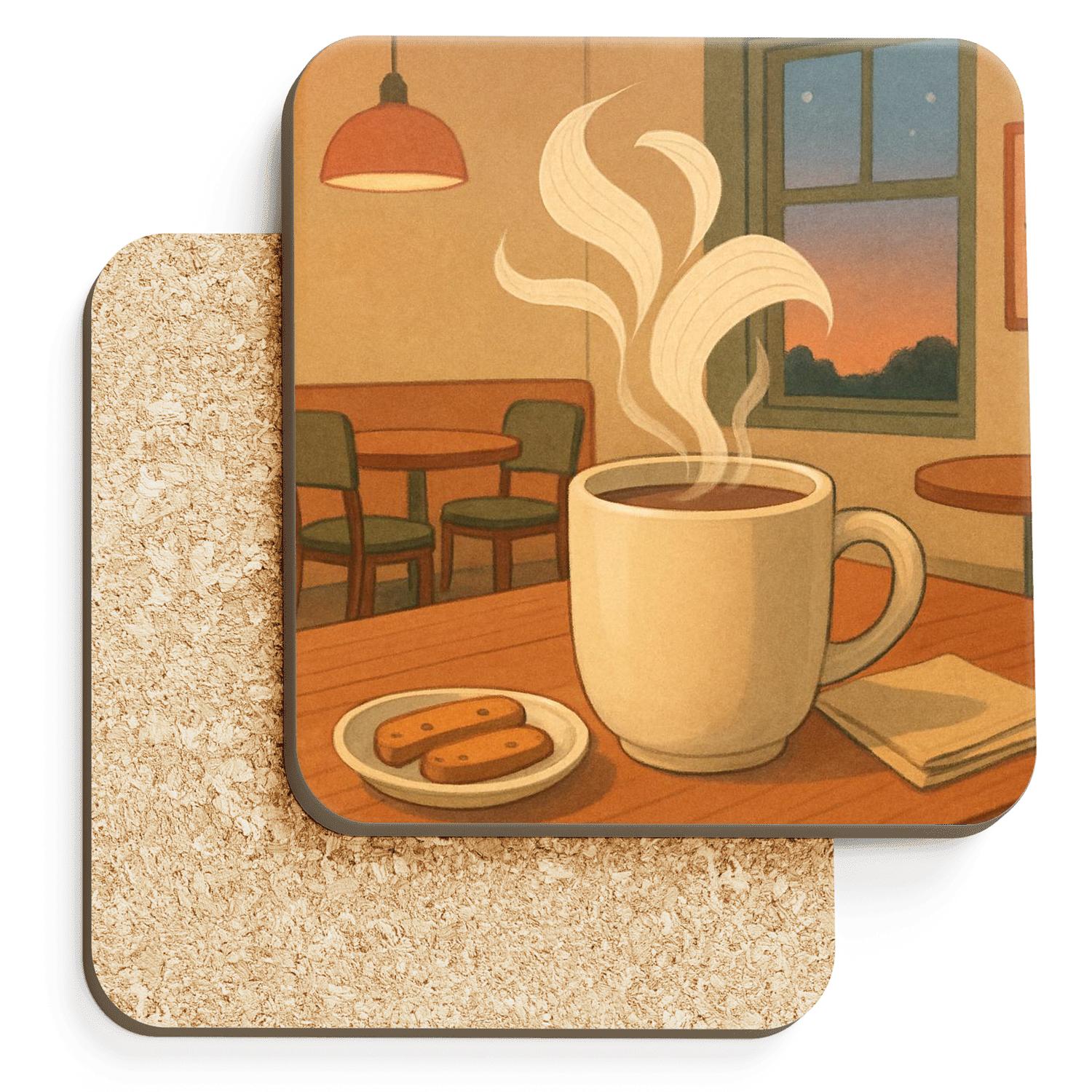 Candlelit Cafe Reading Corner custom engraved coasters