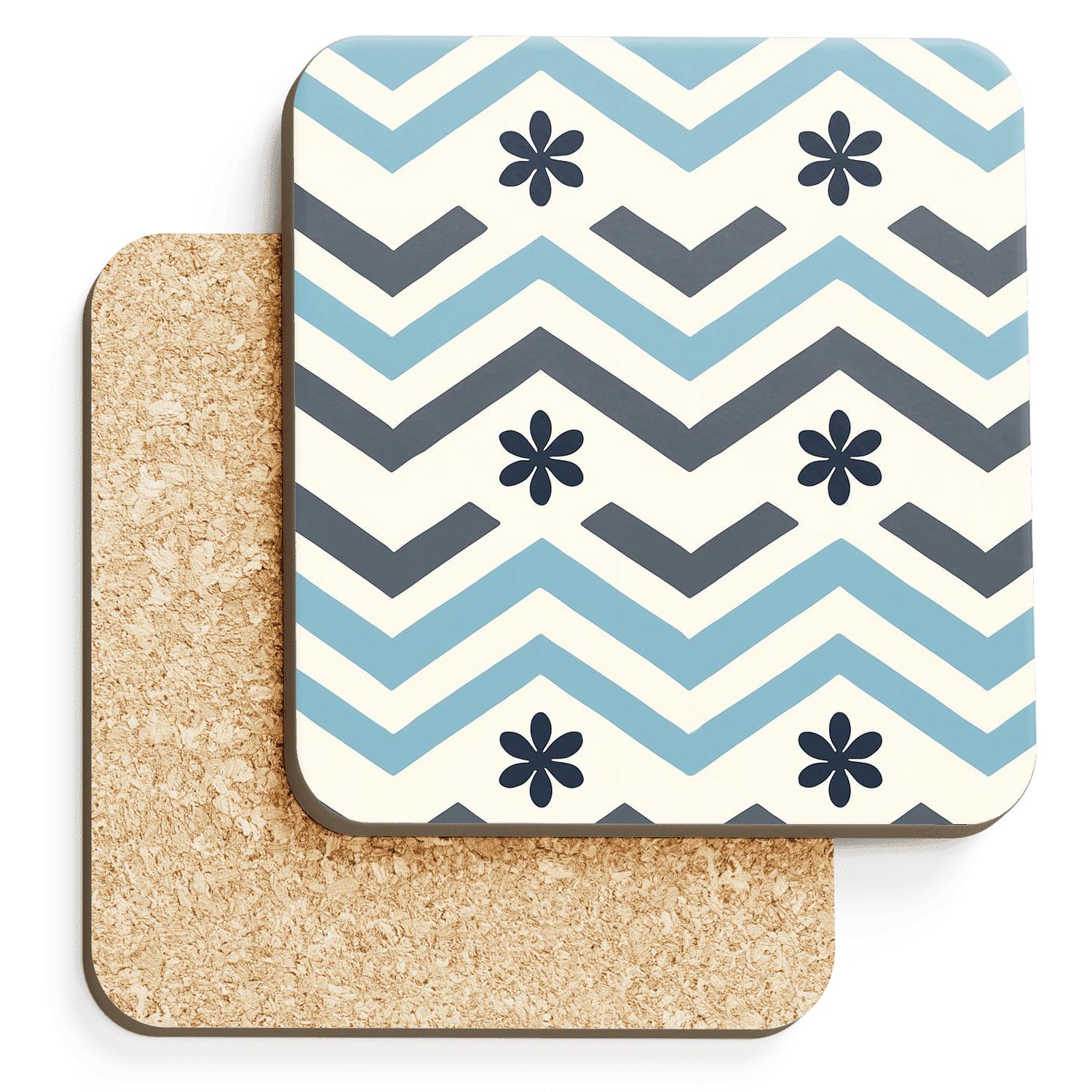 Arctic Chevron Tiles With Minimal Snowflake Rosettes cork coaster sets