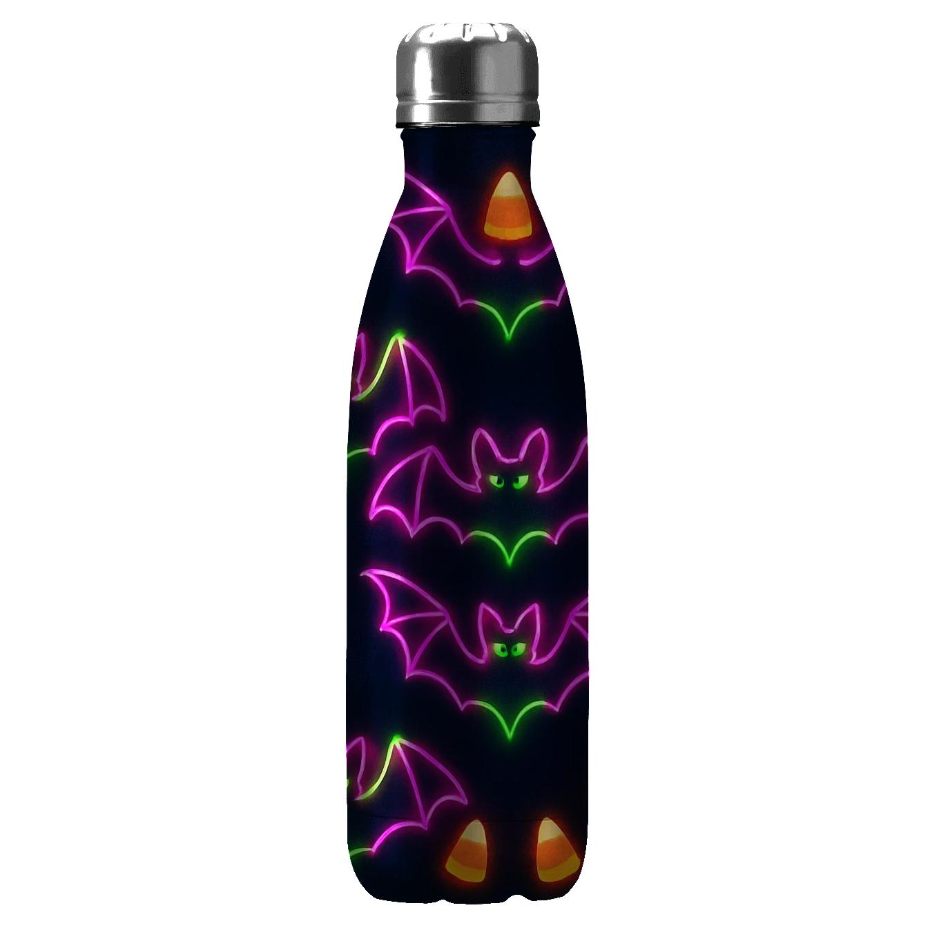 Neon Carnival Bat Mirror Grid On Deep Navy Night unique water bottles
