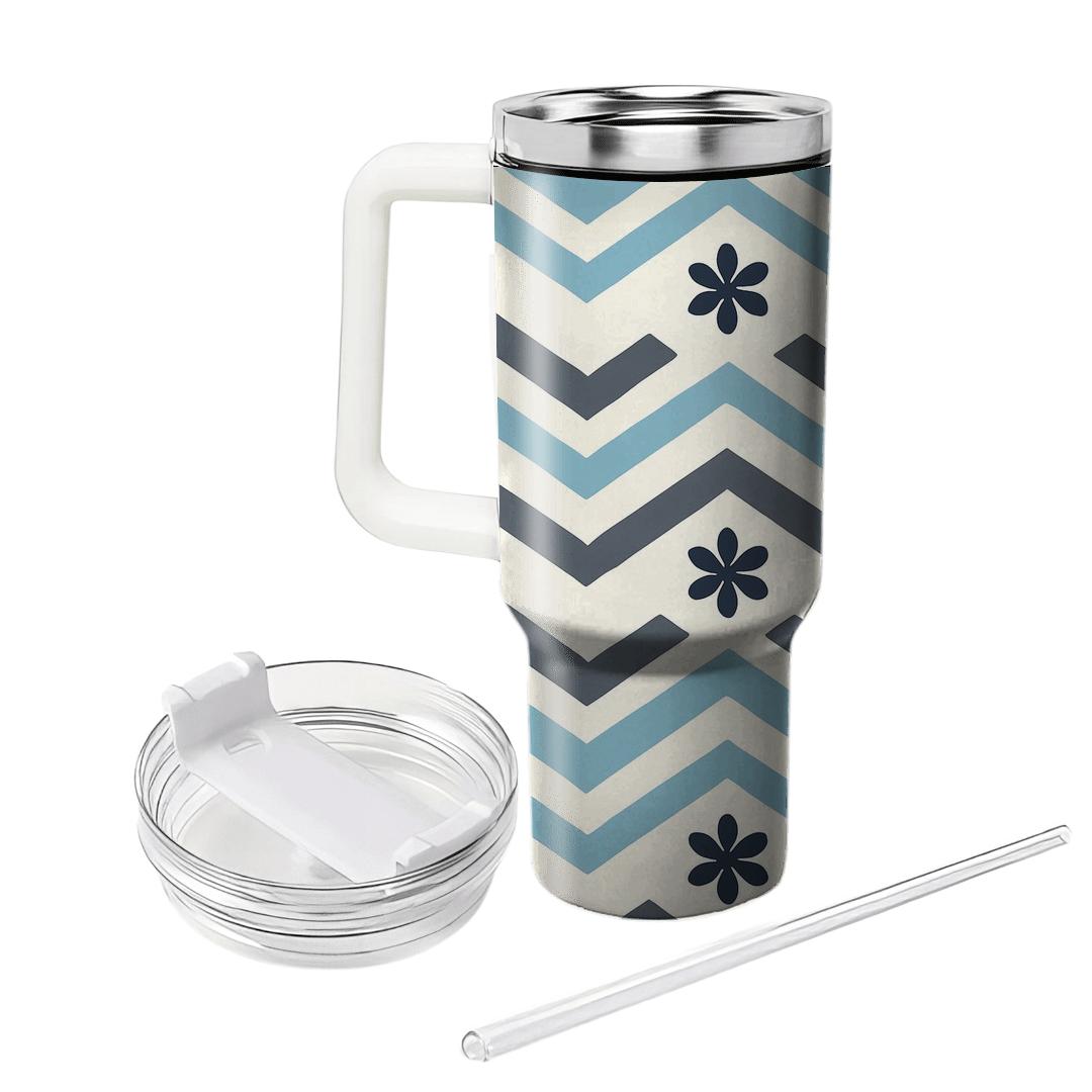Arctic Chevron Tiles With Minimal Snowflake Rosettes tumbler cups