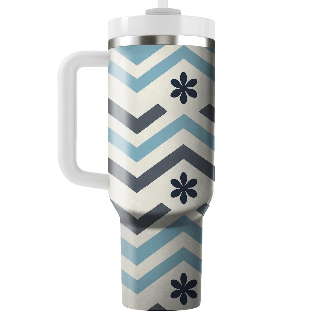 Arctic Chevron Tiles With Minimal Snowflake Rosettes tumbler cups