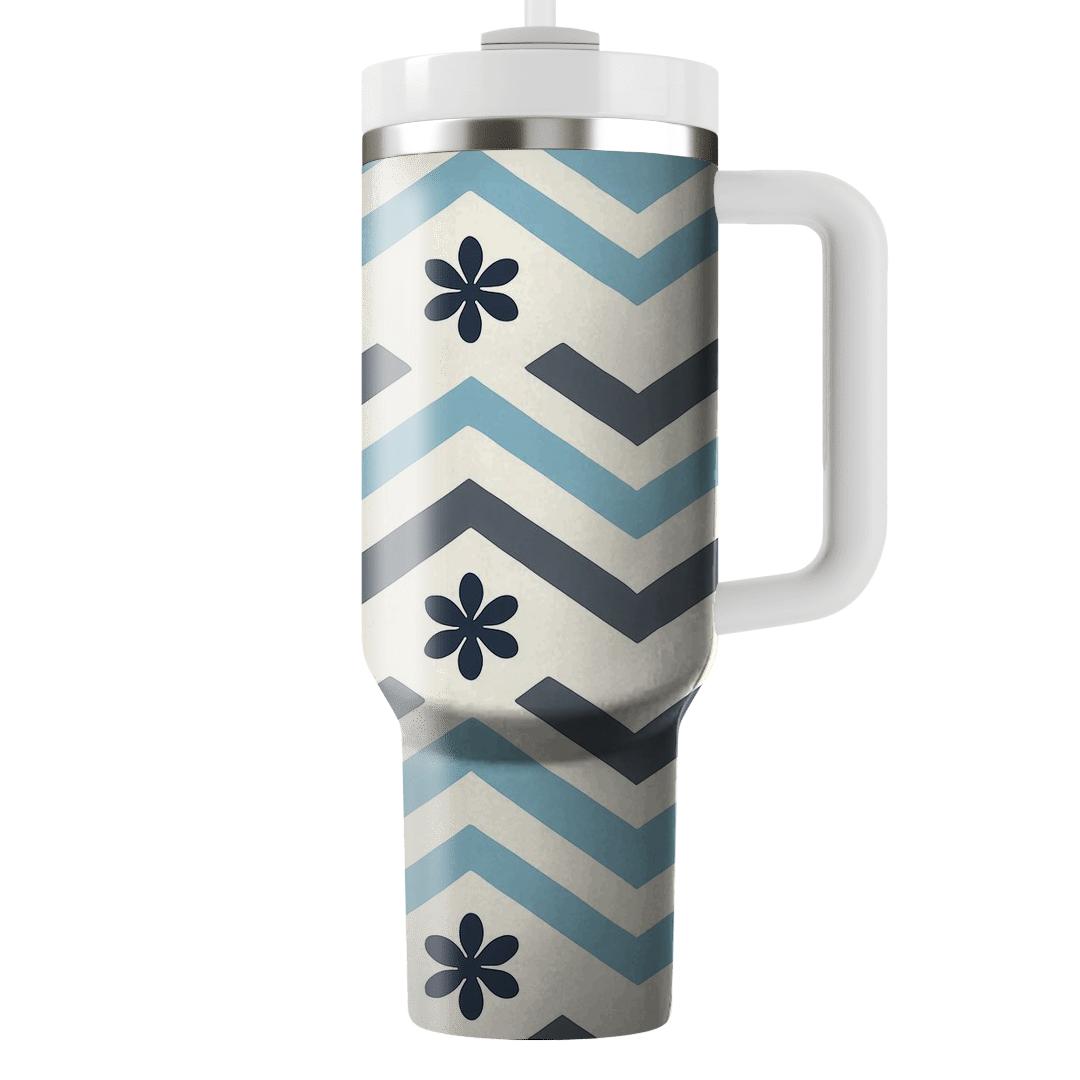 Arctic Chevron Tiles With Minimal Snowflake Rosettes tumbler cups