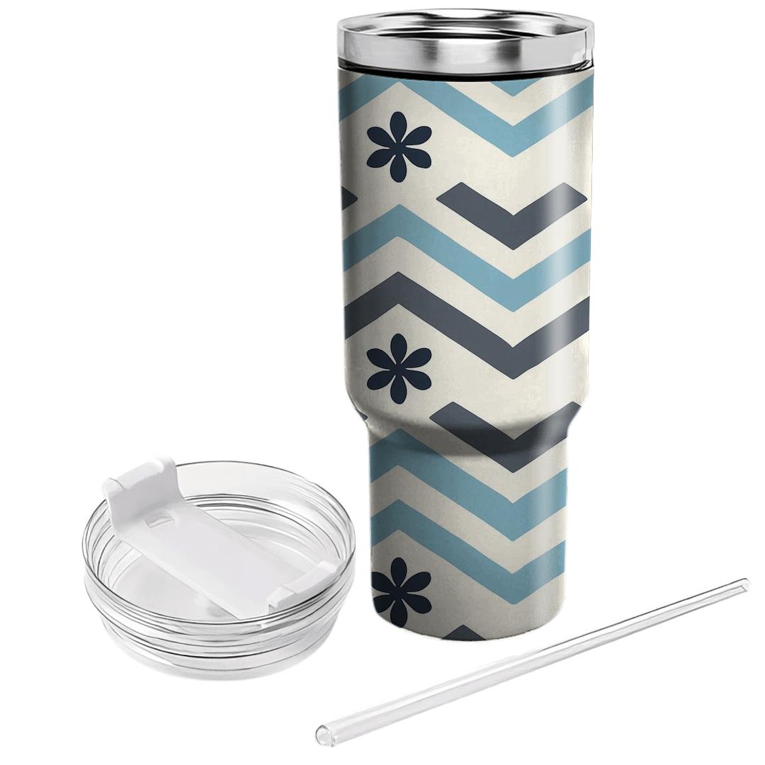 Arctic Chevron Tiles With Minimal Snowflake Rosettes tumbler cups