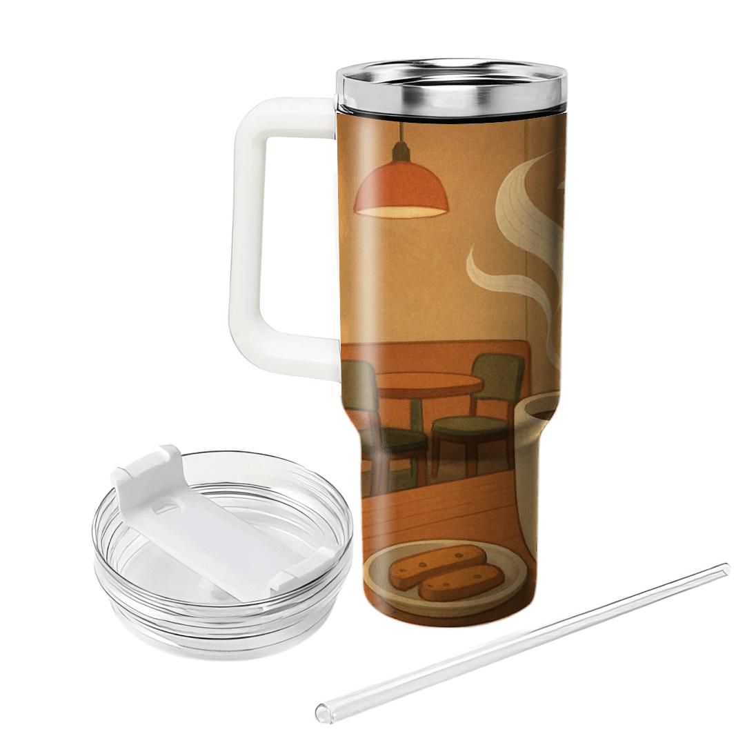 Candlelit Cafe Reading Corner tumblers with lids