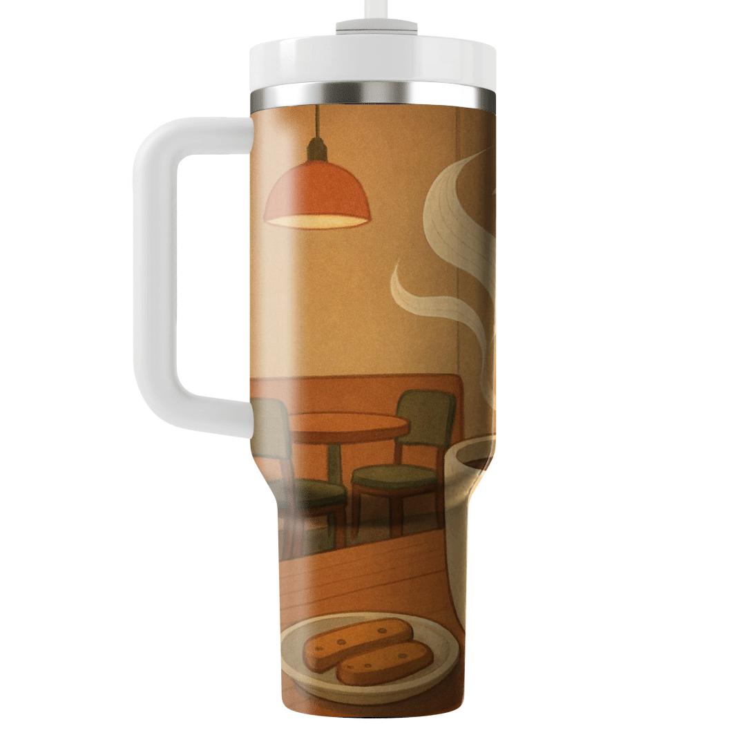 Candlelit Cafe Reading Corner tumblers with lids