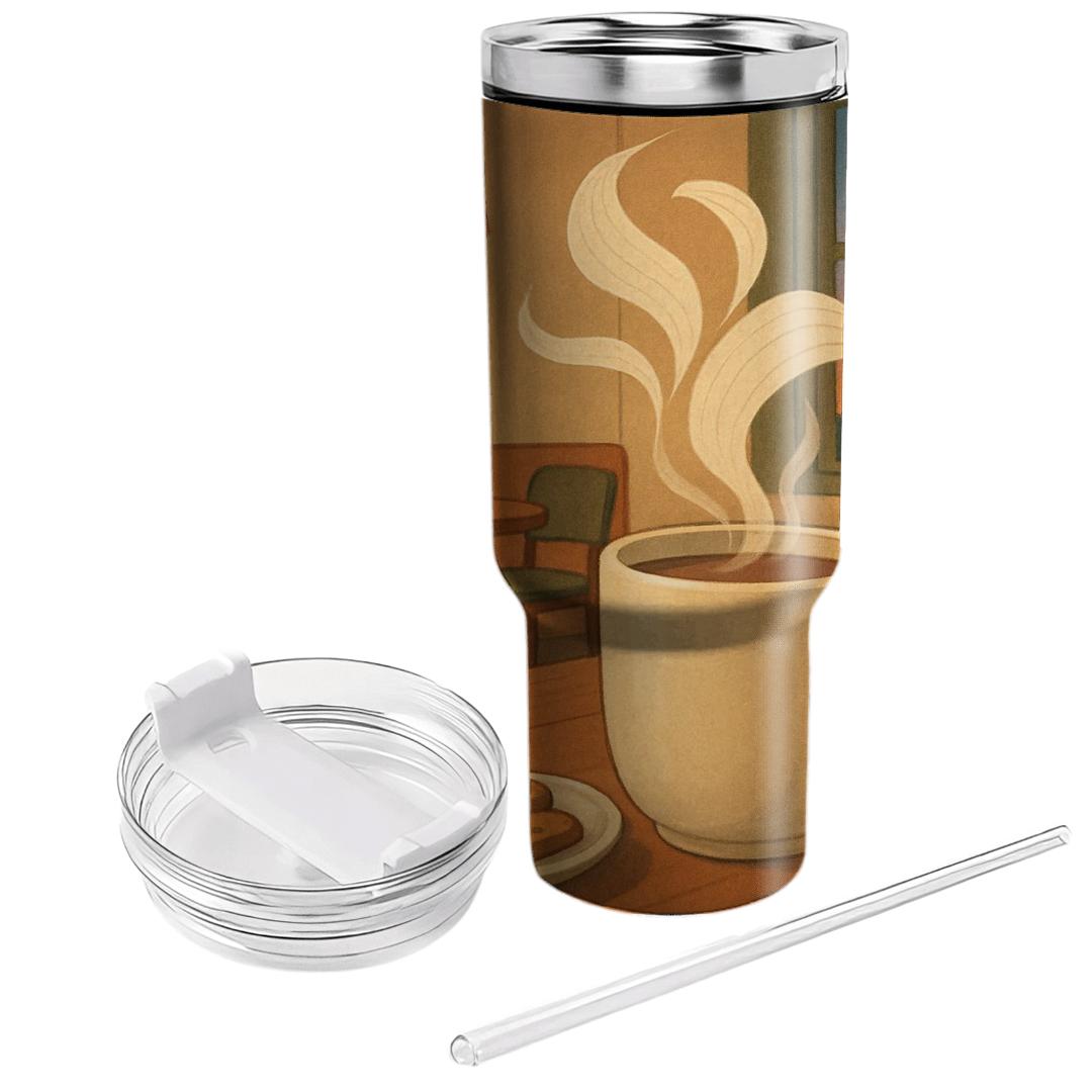 Candlelit Cafe Reading Corner tumblers with lids
