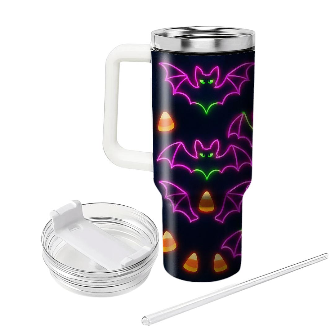 Neon Carnival Bat Mirror Grid On Deep Navy Night tumbler cups