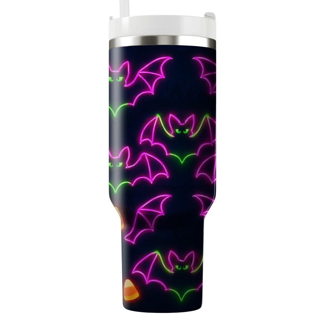 Neon Carnival Bat Mirror Grid On Deep Navy Night tumbler cups