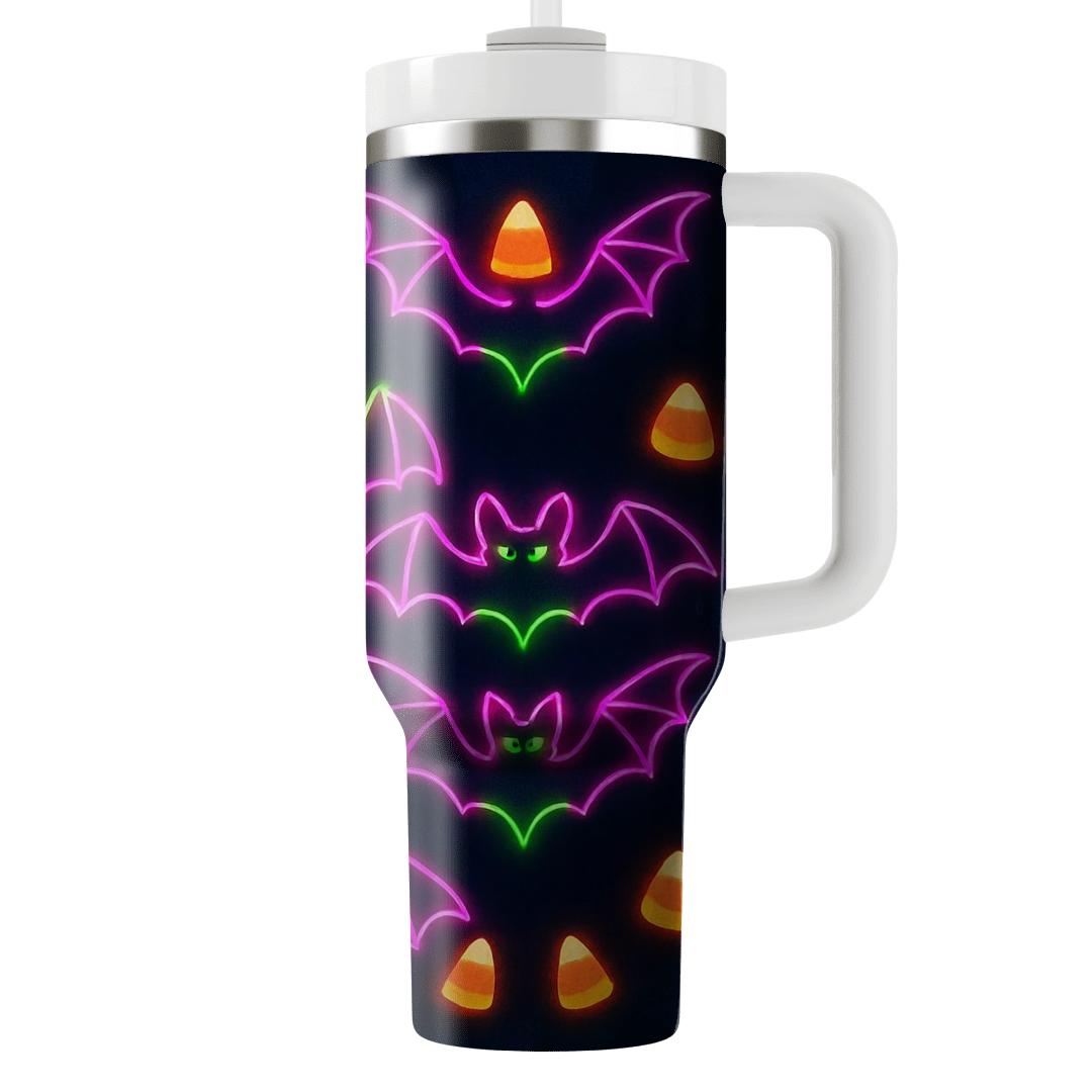 Neon Carnival Bat Mirror Grid On Deep Navy Night tumbler cups