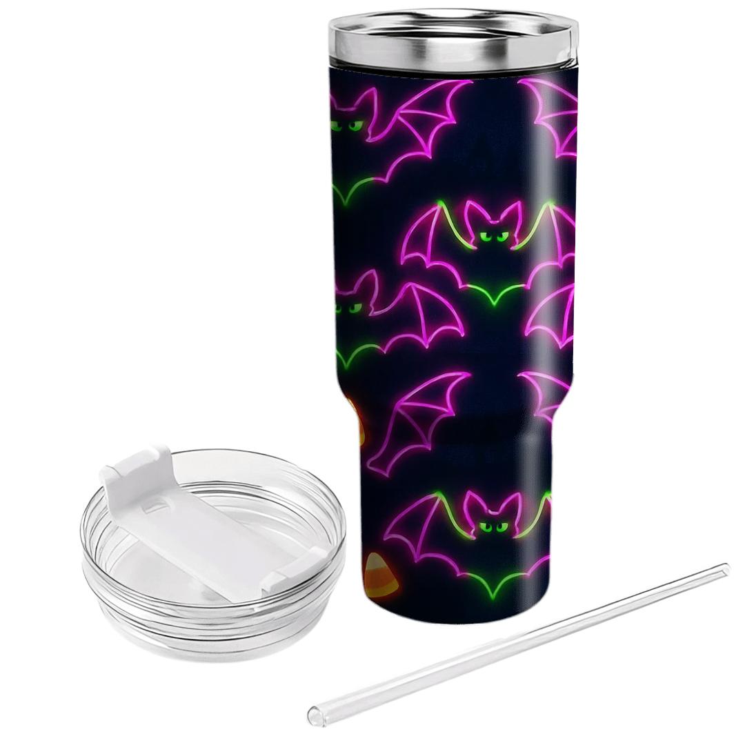 Neon Carnival Bat Mirror Grid On Deep Navy Night tumbler cups