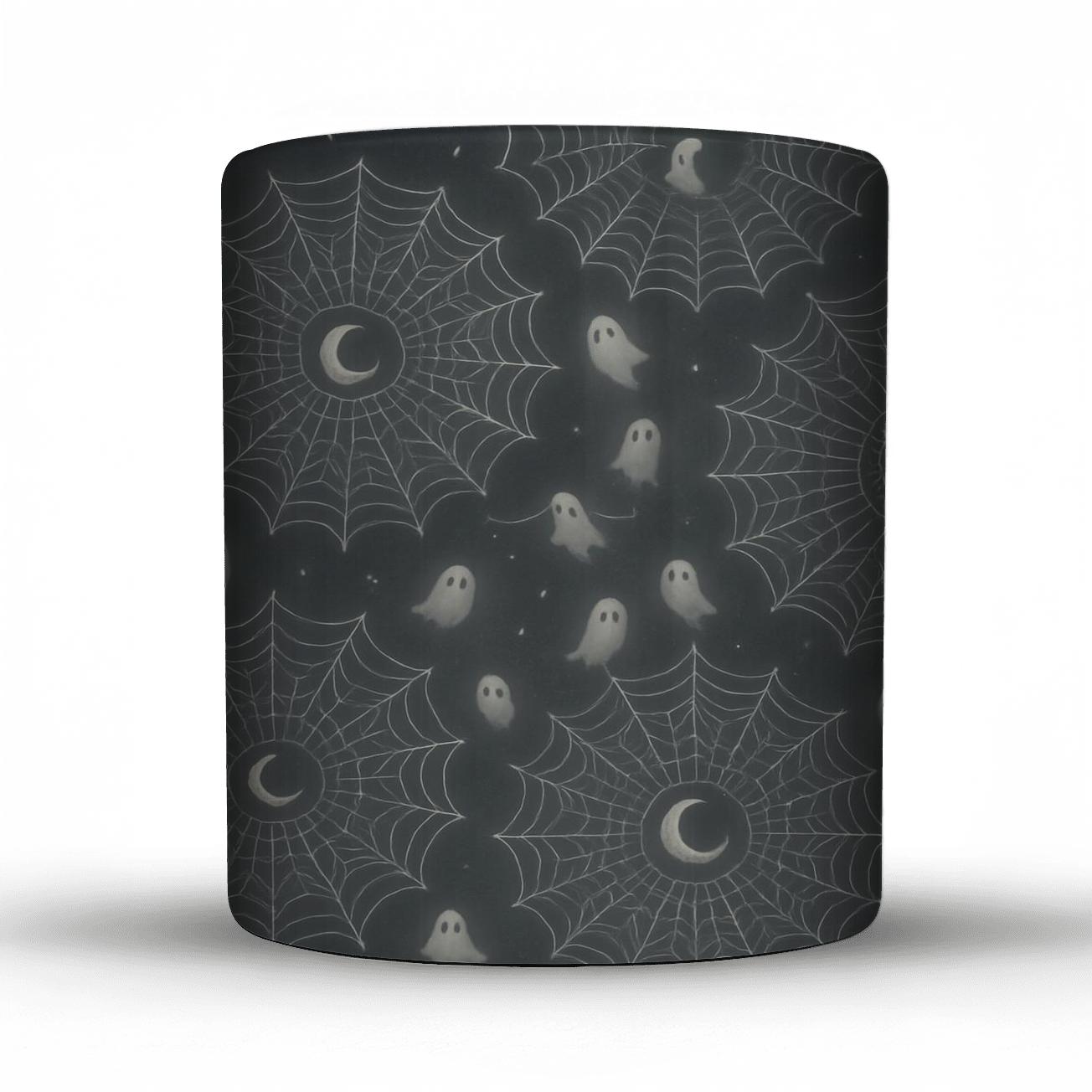 Spectral Cobweb Moonburst Mandalas On Moonlit Grey Background ceramic coffee mugs