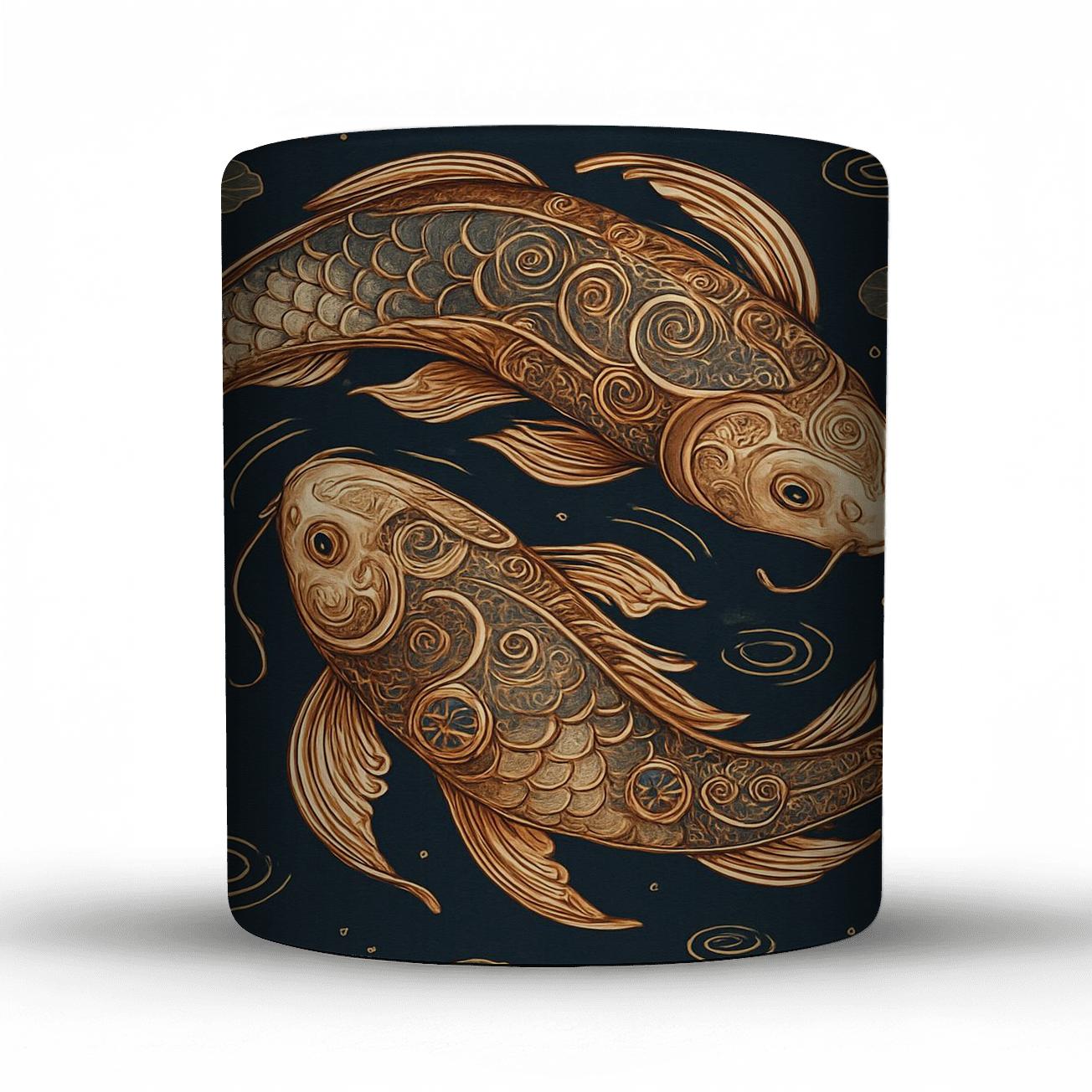 Clockwork Koi Garden Spiral travel mugs with handles