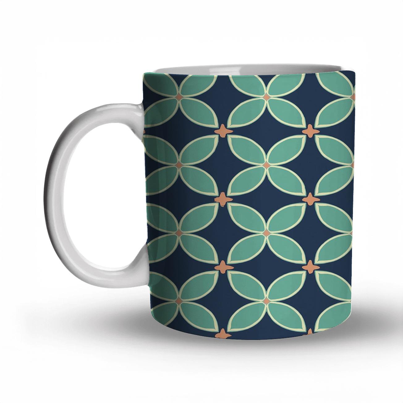 Constellation Petal Grid In Indigo And Mint decorative mug sets