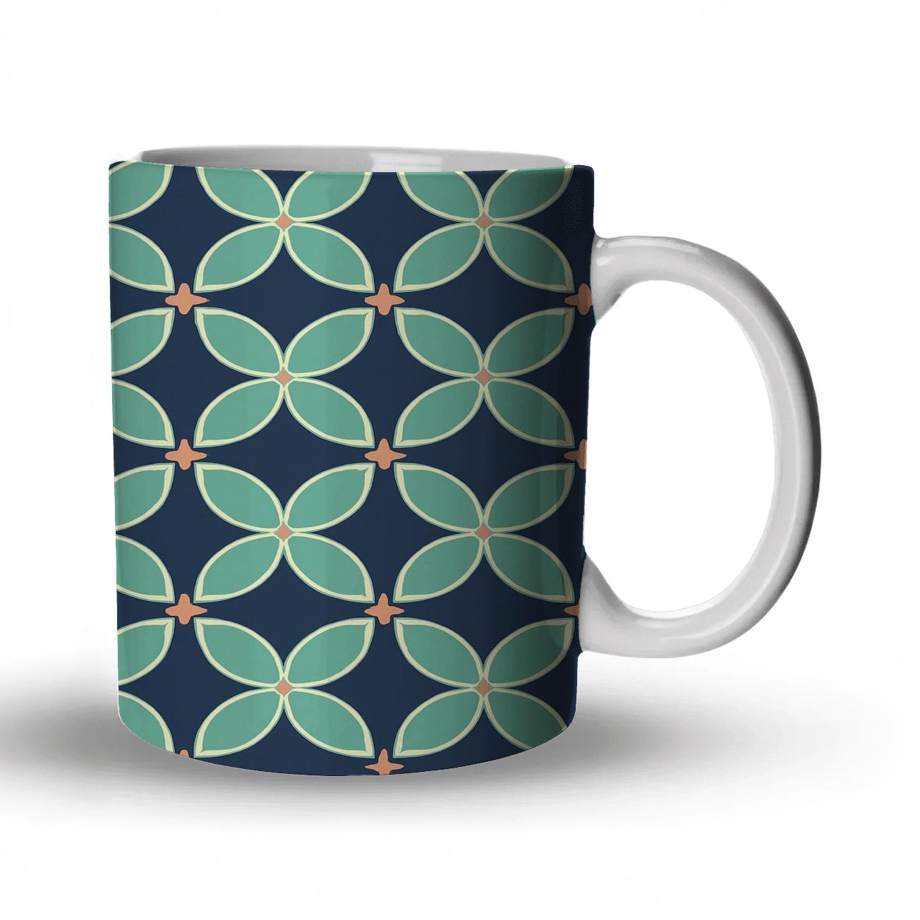 Constellation Petal Grid In Indigo And Mint decorative mug sets