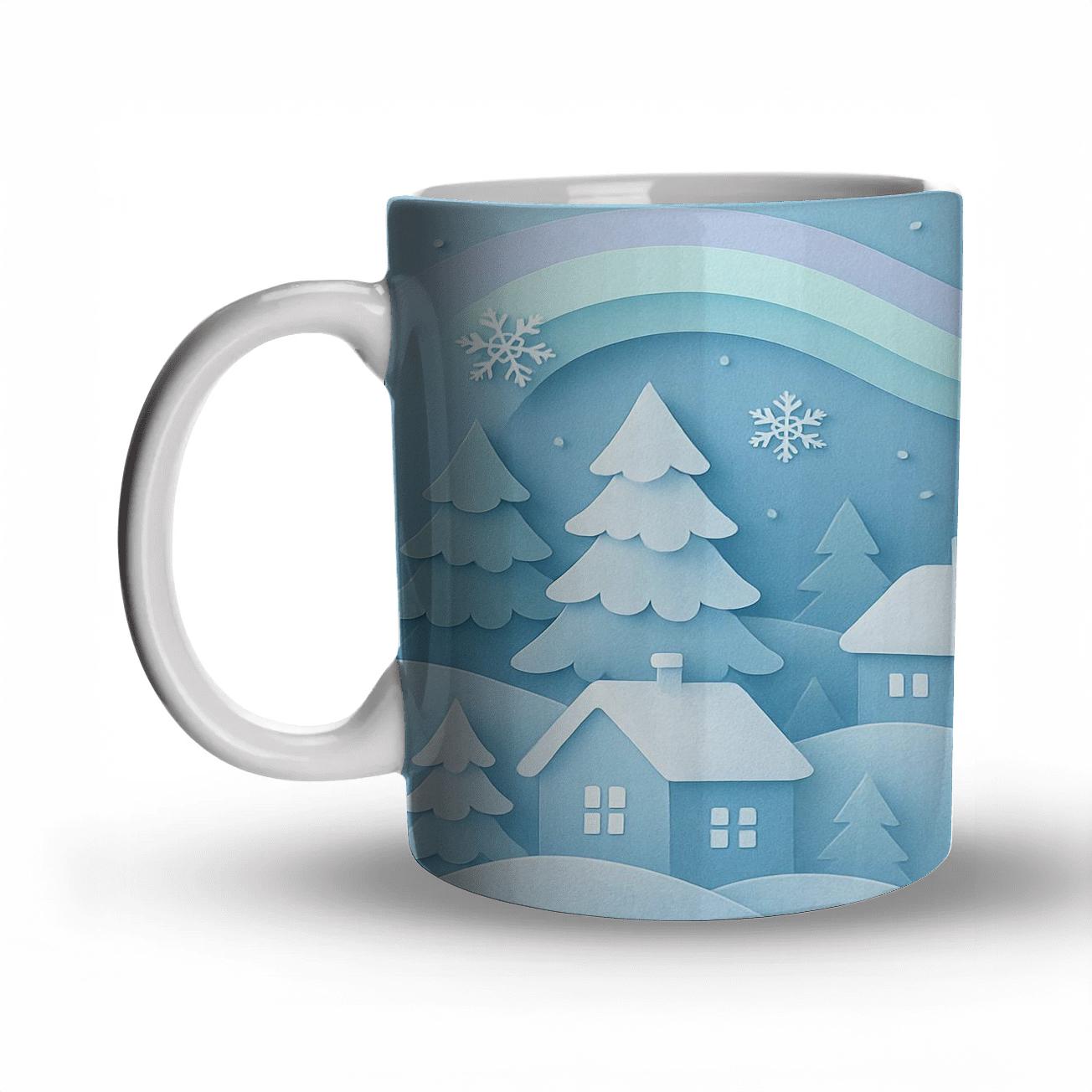 Winter Paper Cut Aurora Village gift mugs for occasions