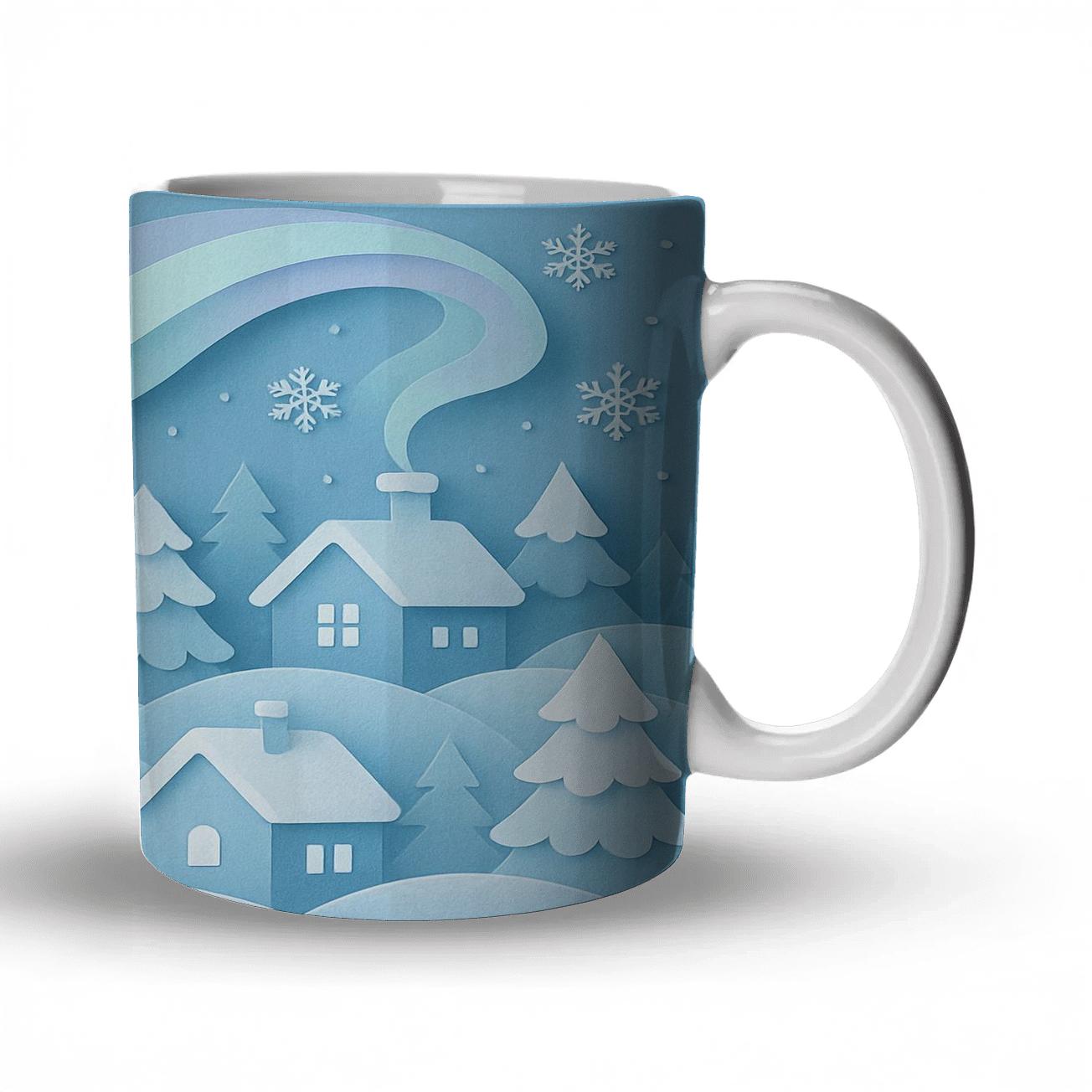 Winter Paper Cut Aurora Village gift mugs for occasions