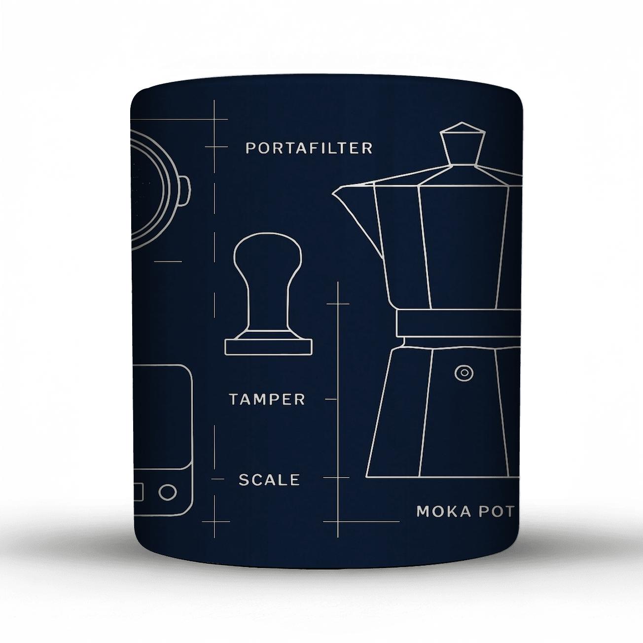 Coffee Tools Blueprint Geometry custom printed mugs