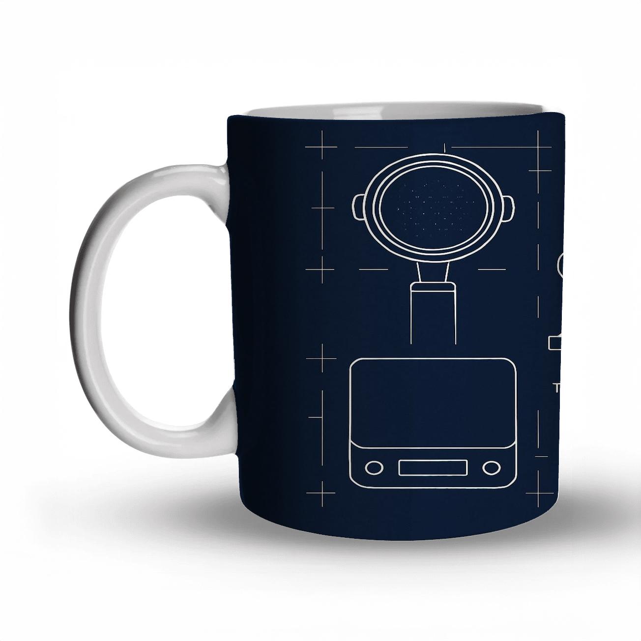 Coffee Tools Blueprint Geometry custom printed mugs