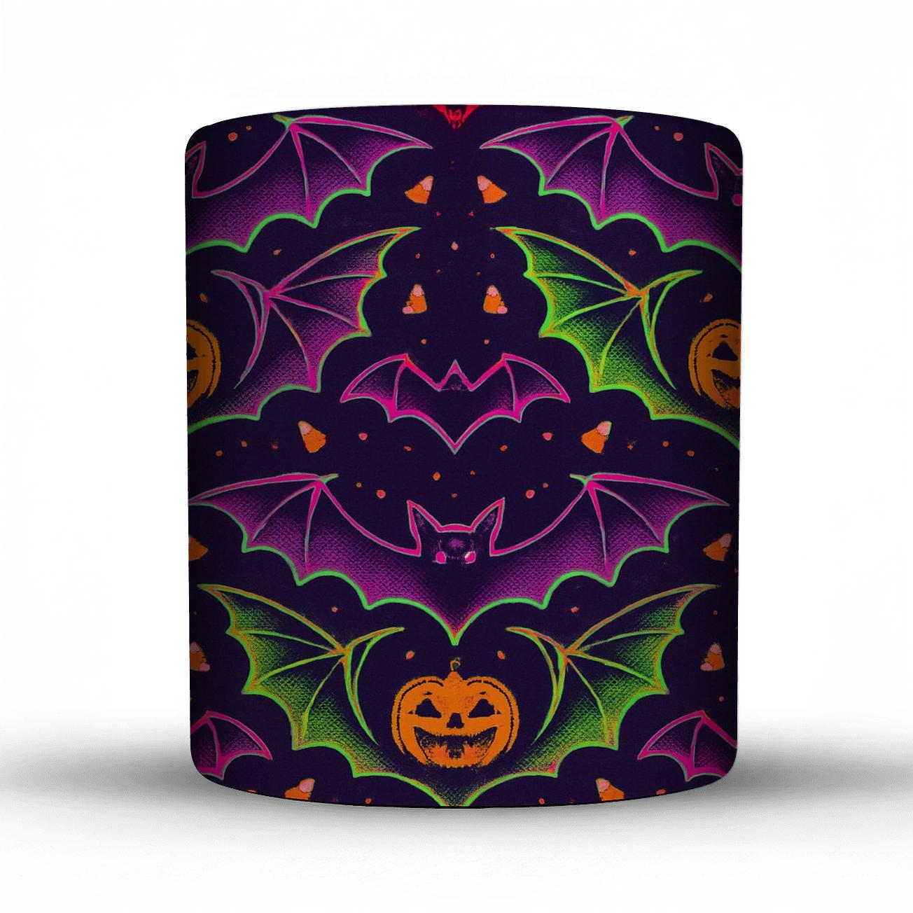 Neon Horror Carnival Bat Mirror Tiles On Deep Navy Night insulated thermal mugs
