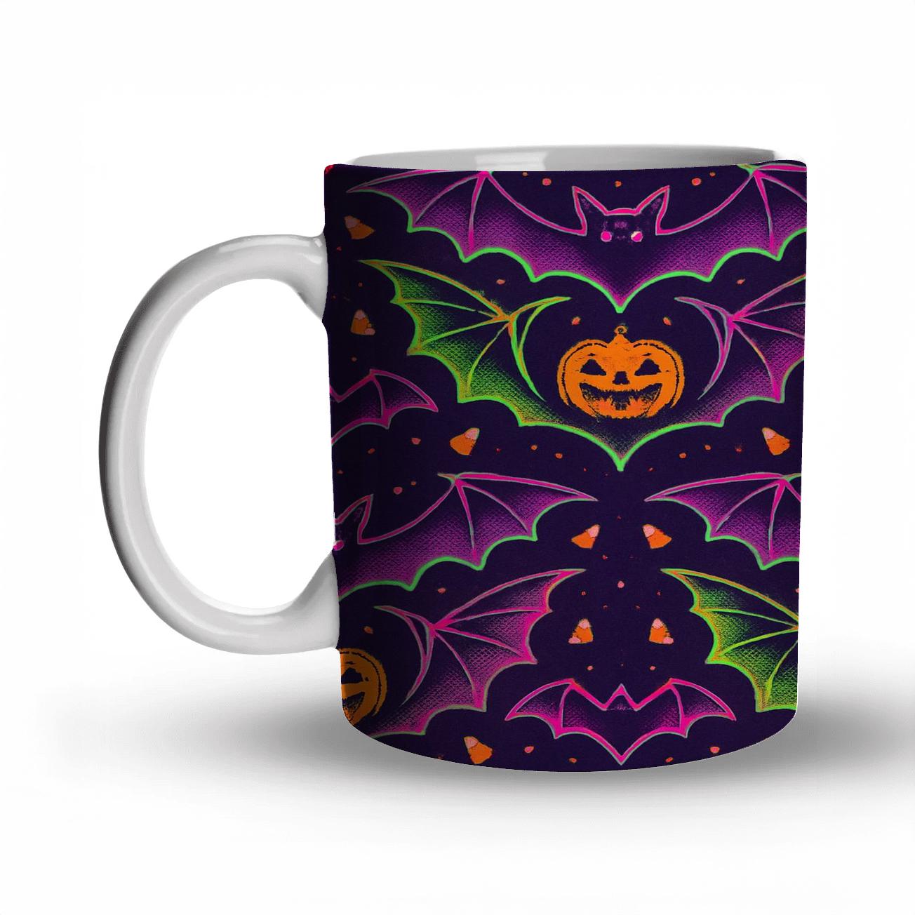 Neon Horror Carnival Bat Mirror Tiles On Deep Navy Night insulated thermal mugs
