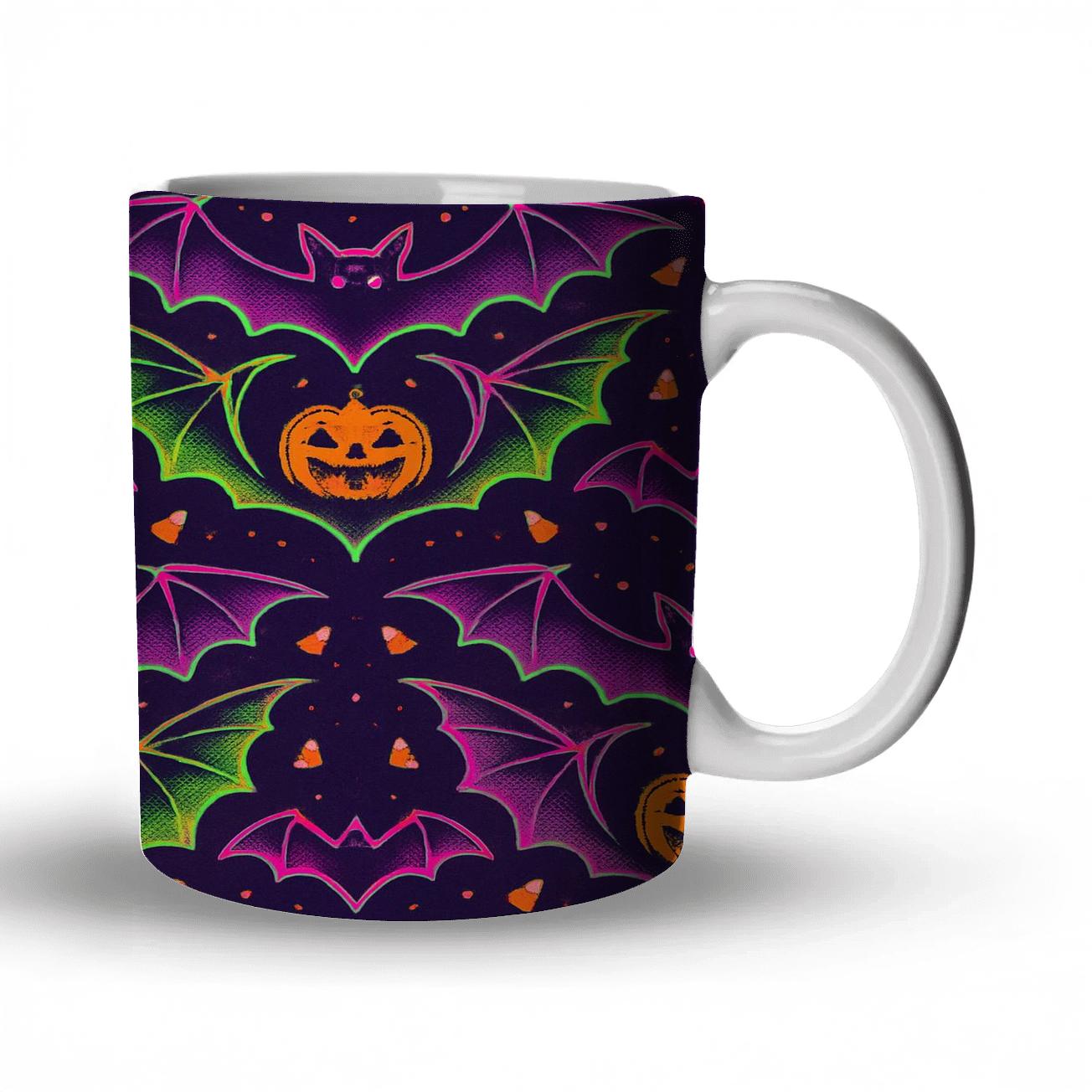 Neon Horror Carnival Bat Mirror Tiles On Deep Navy Night insulated thermal mugs