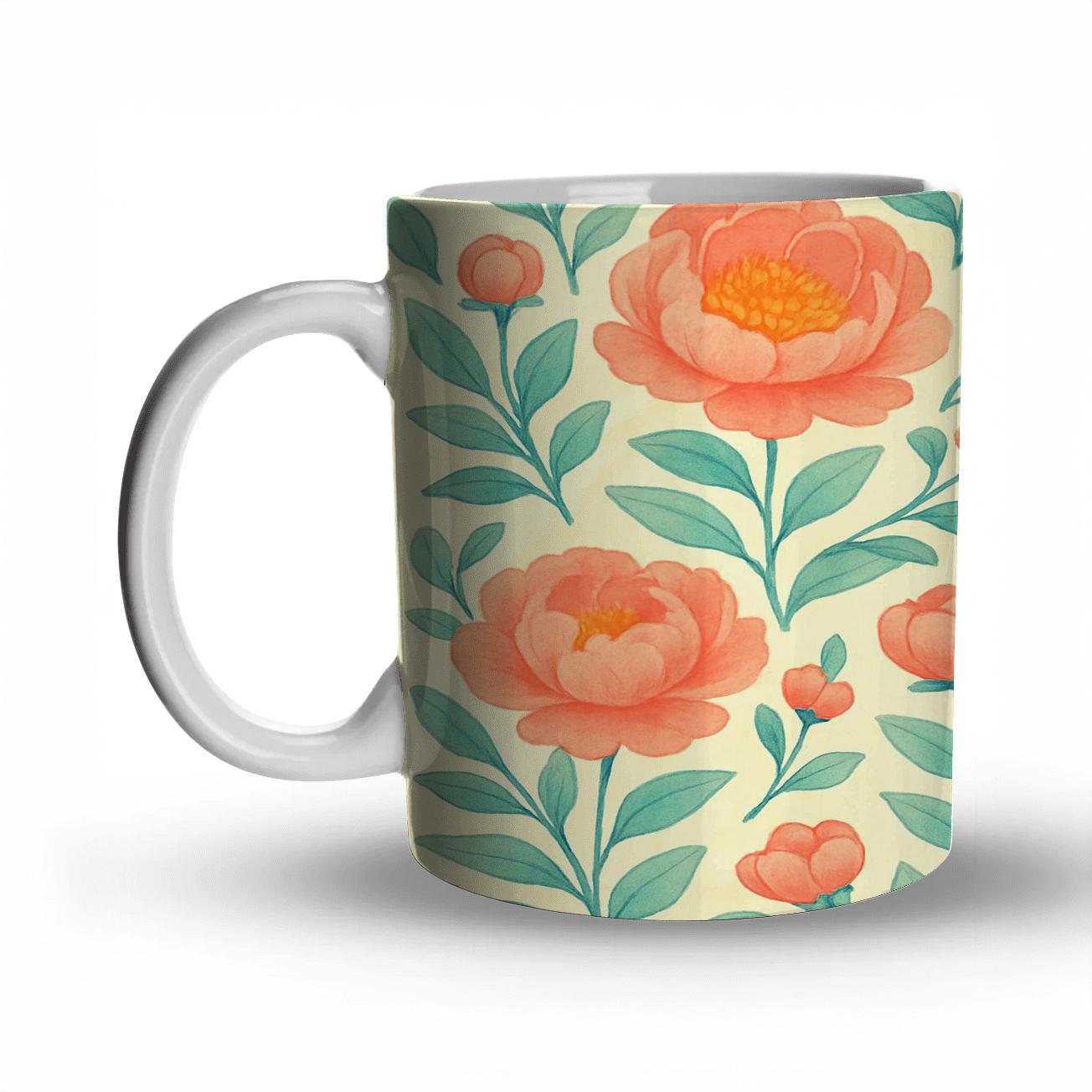 Citrus Peony Sunrise Tiles custom printed mugs