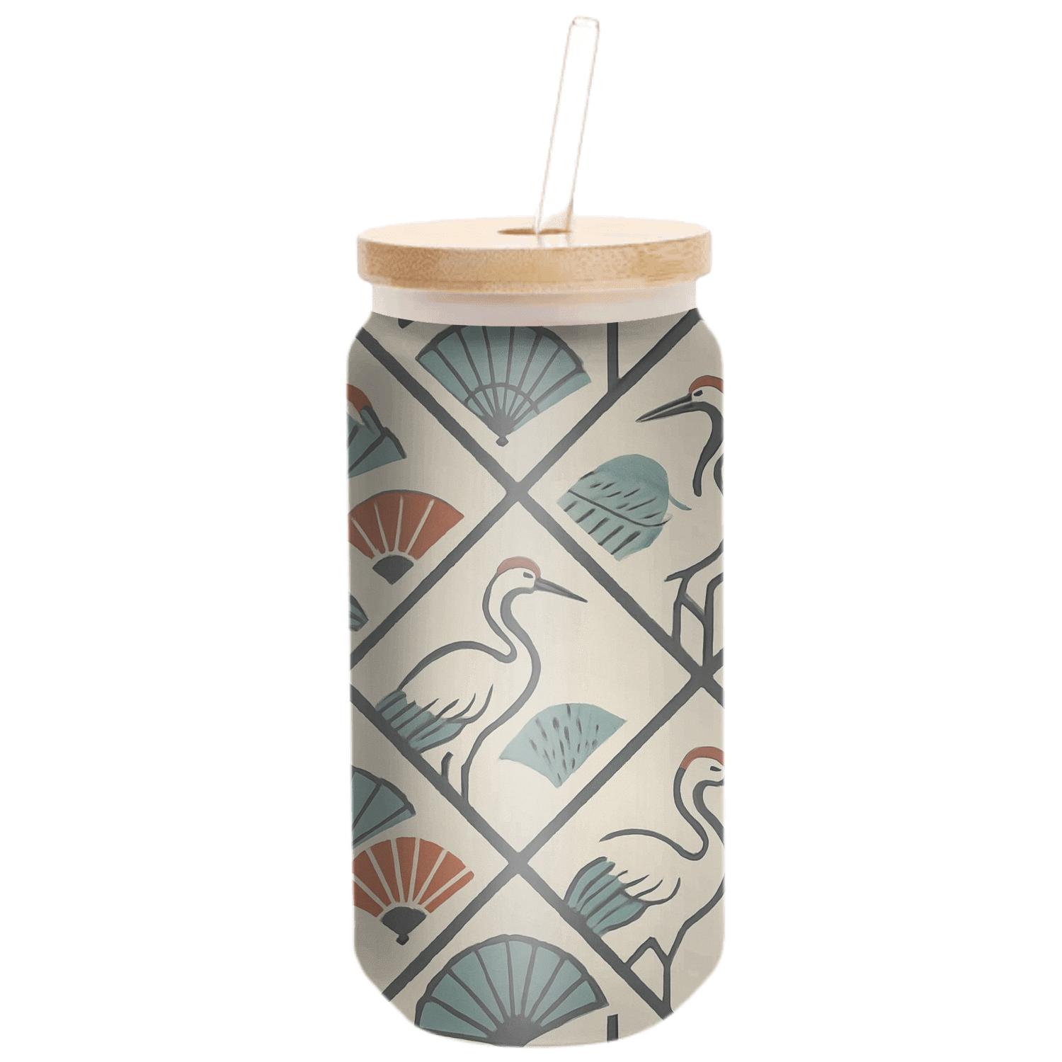 Crane And Fan Lattice Mosaic textured glass