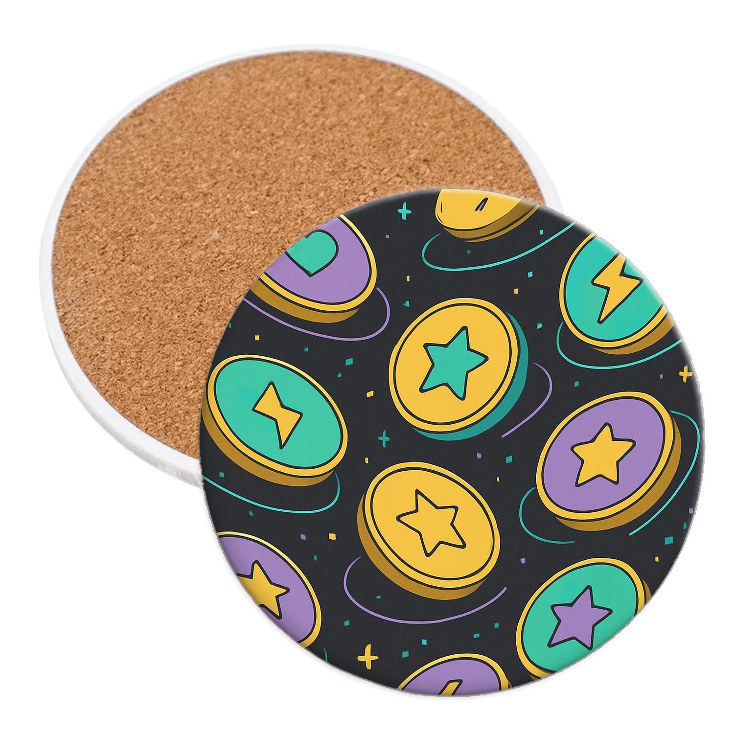Arcade Token Orbit decorative beverage coasters