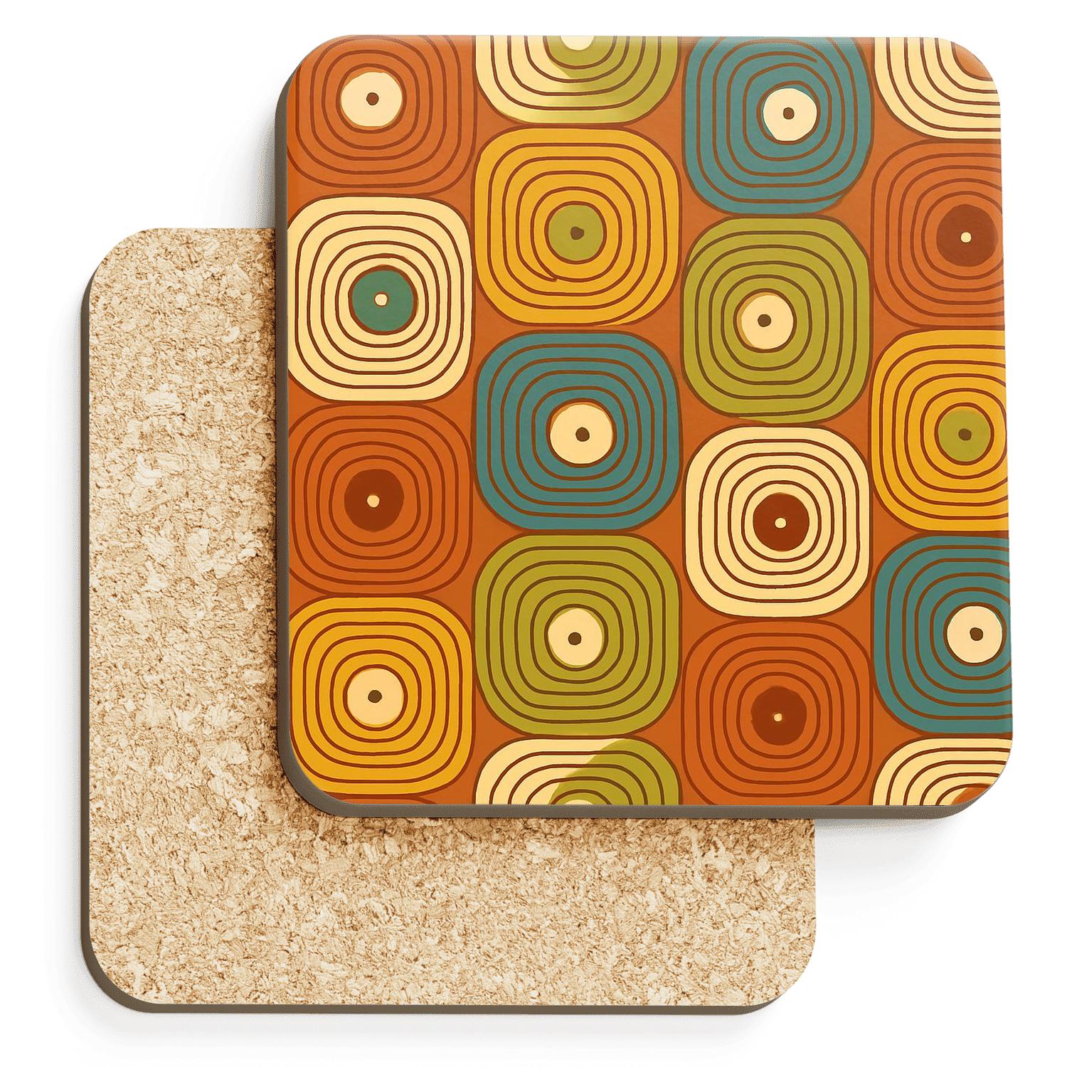 Cinnamon Vinyl Groove Grid wooden table coasters