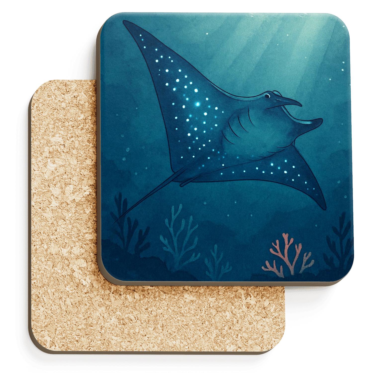 Bioluminescent Manta Reef Drift wooden table coasters
