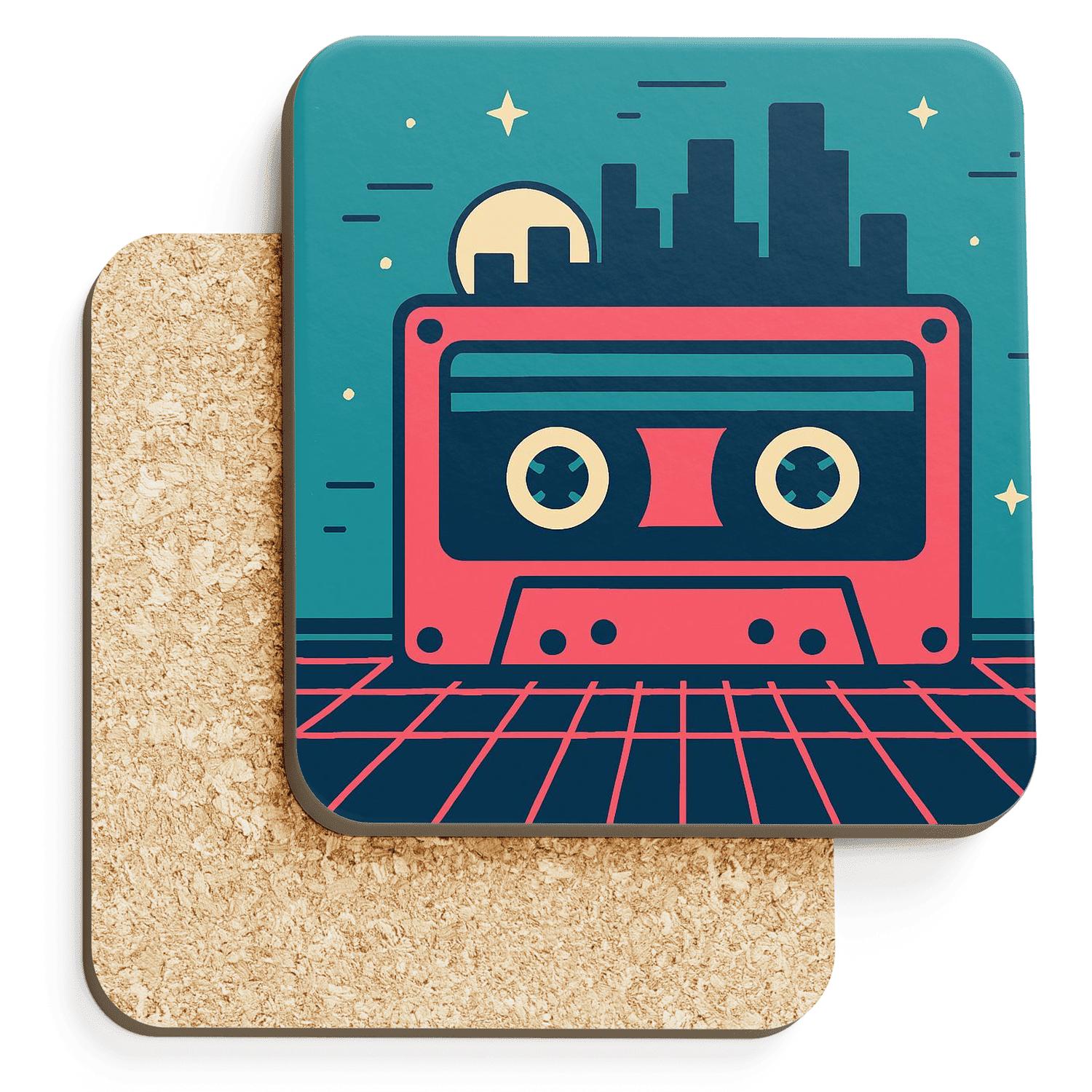Cassette Skyline Jam wooden table coasters