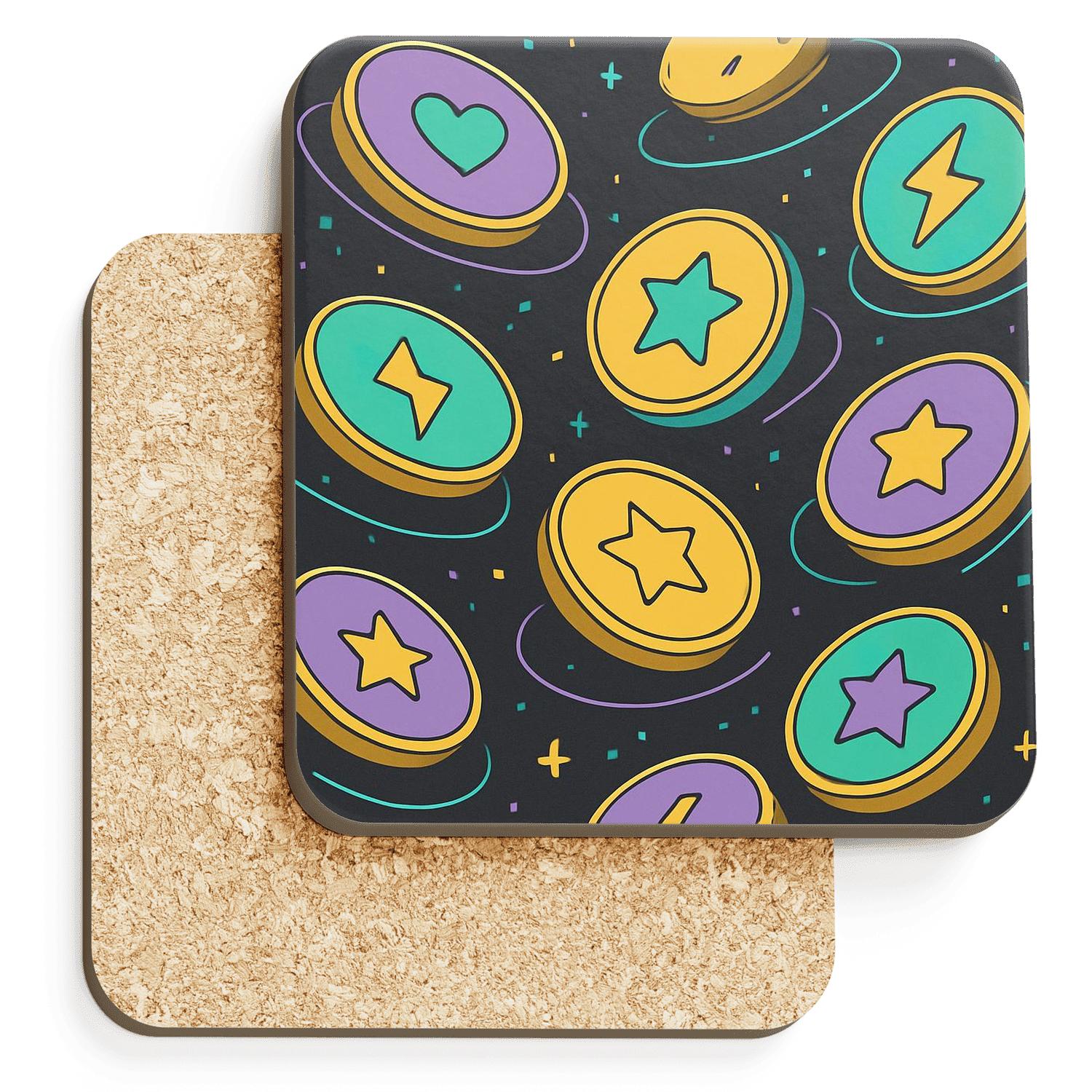 Arcade Token Orbit wooden table coasters