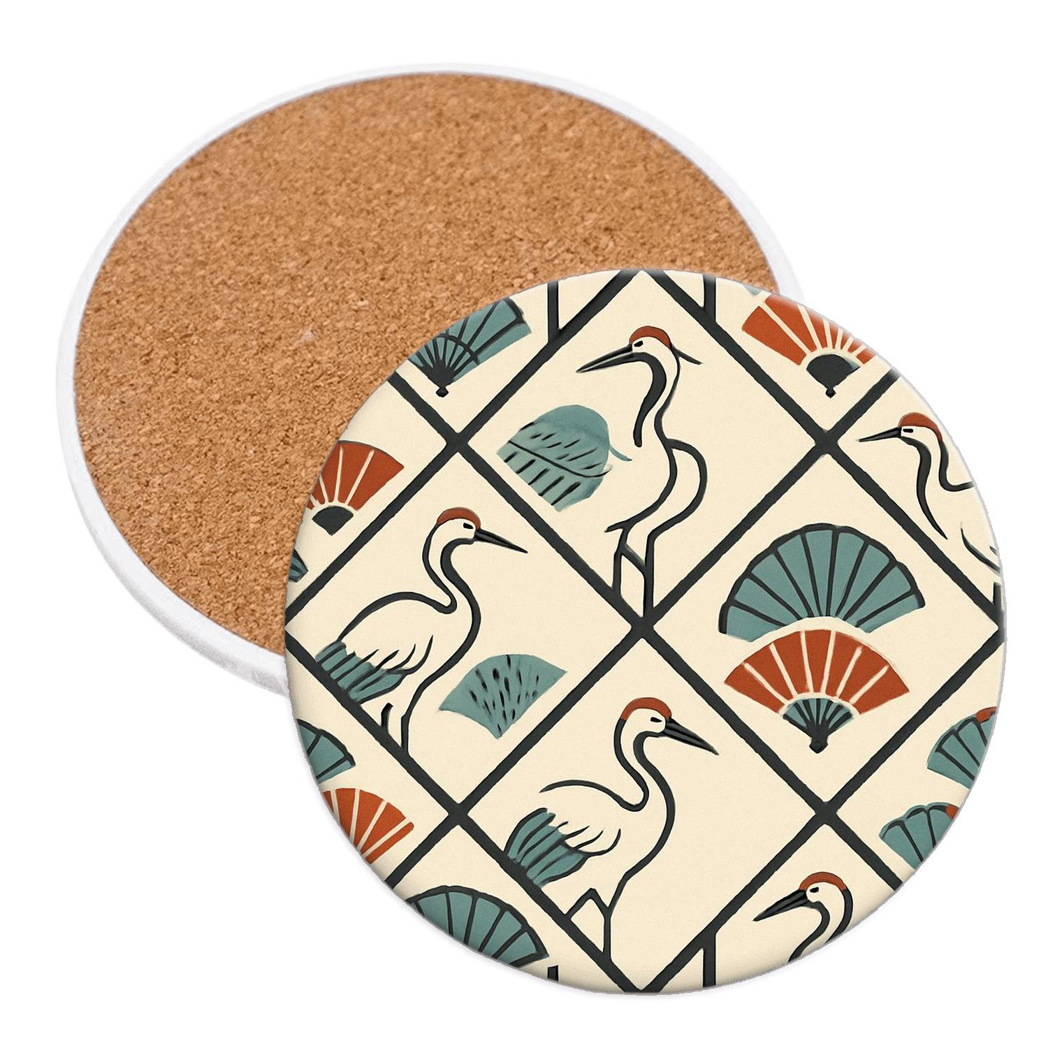Crane And Fan Lattice Mosaic decorative beverage coasters