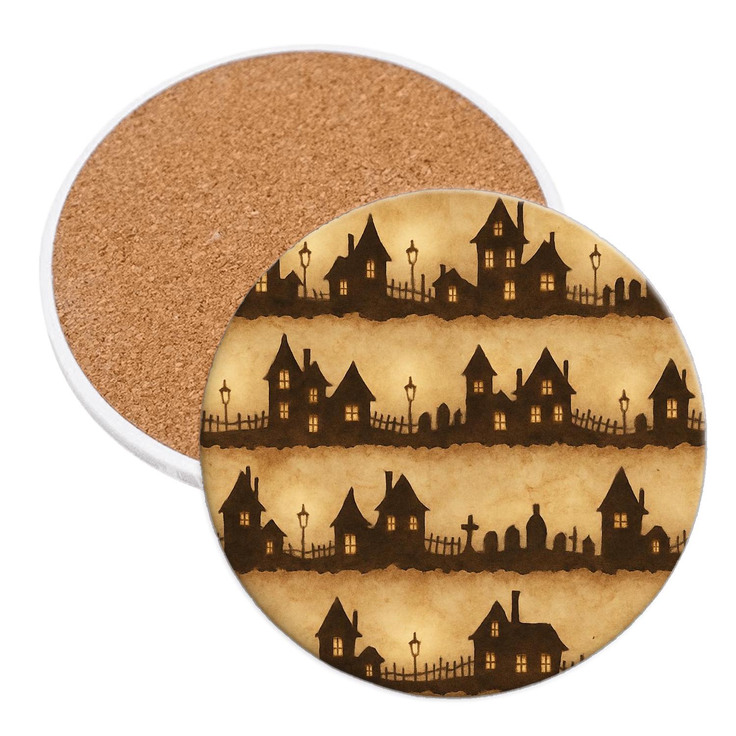 Sepia Parchment Haunted Horizon Bands elegant tabletop coasters