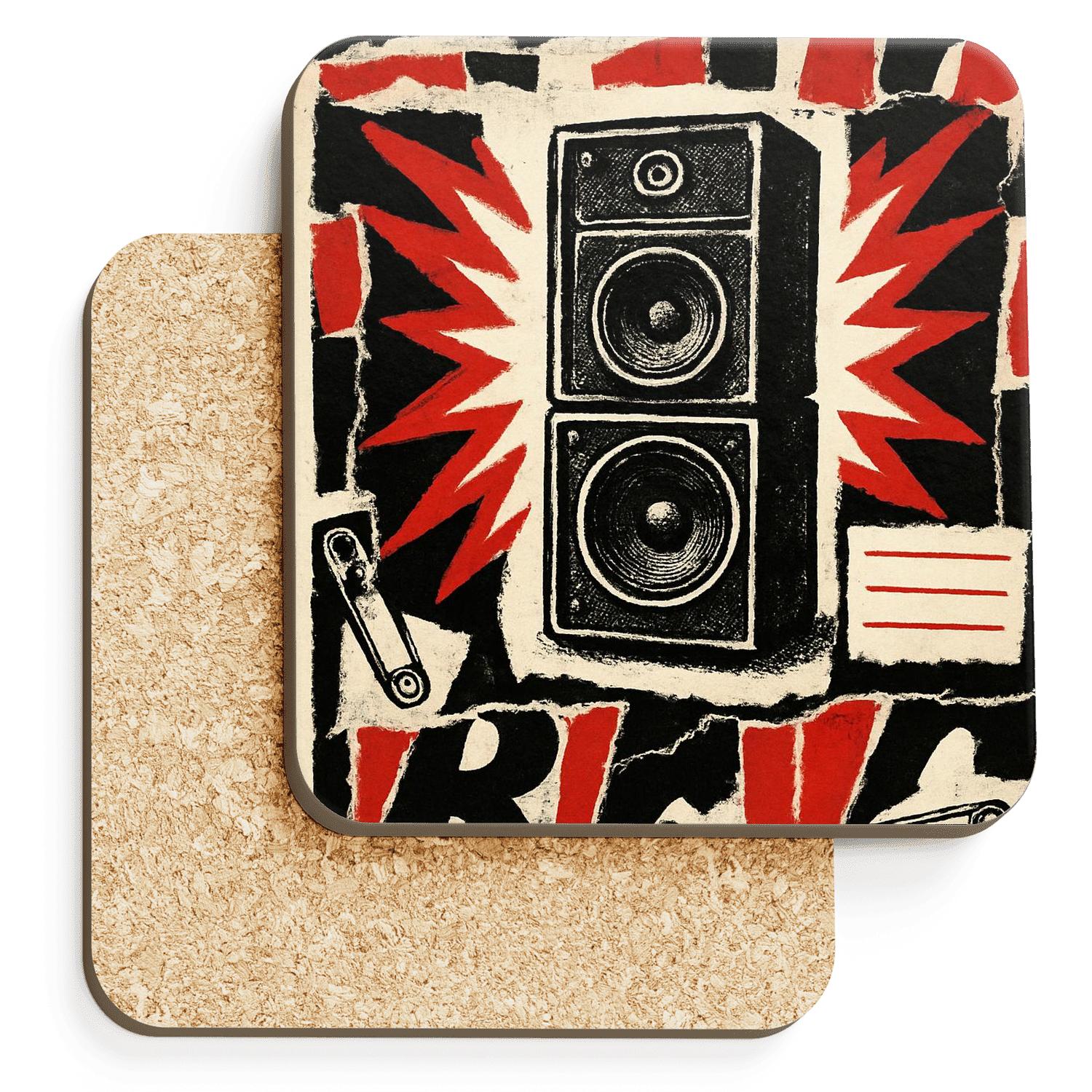 Riot Zine Speaker Collage personalized drink coasters